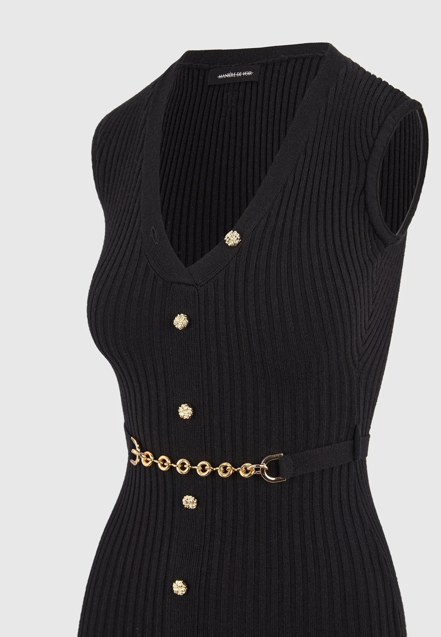 Helene - Knitted Maxi Dress with Belt - Black - Image 7
