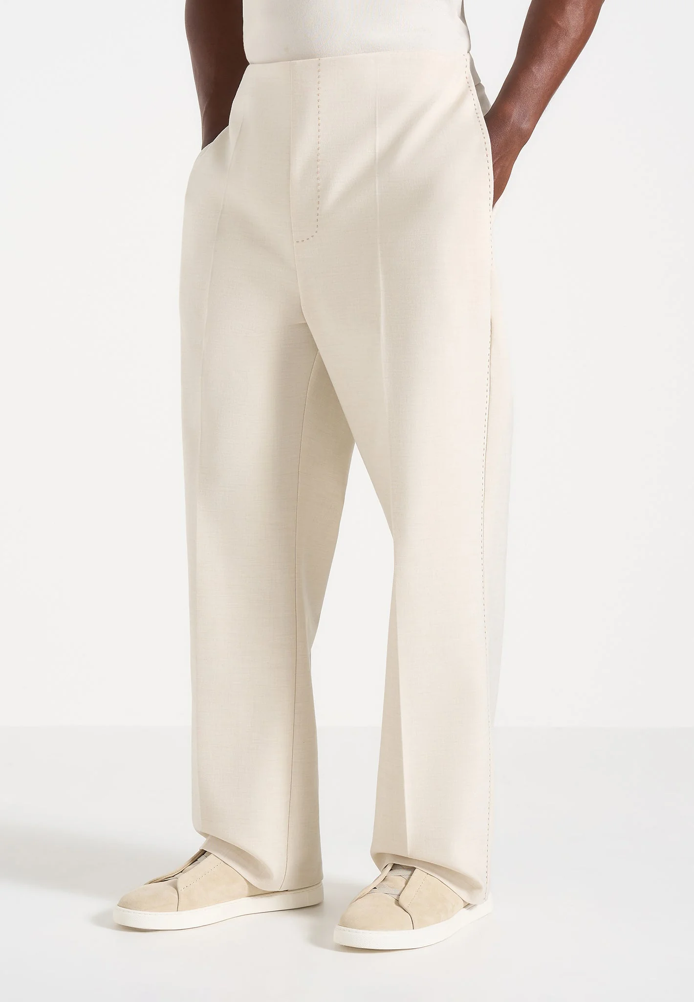 Henri - Foldover Trousers - Cream - Image 2