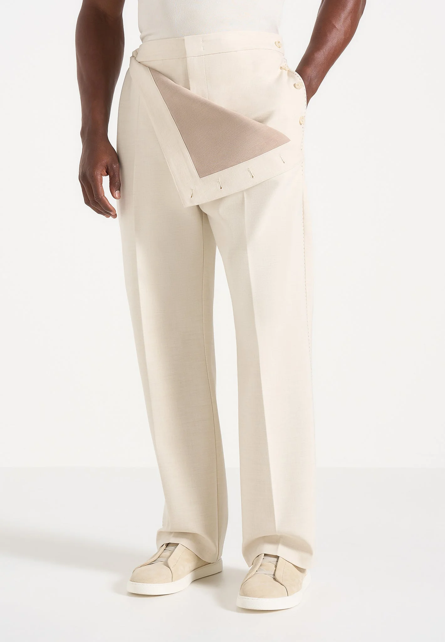 Henri - Foldover Trousers - Cream - Image 3