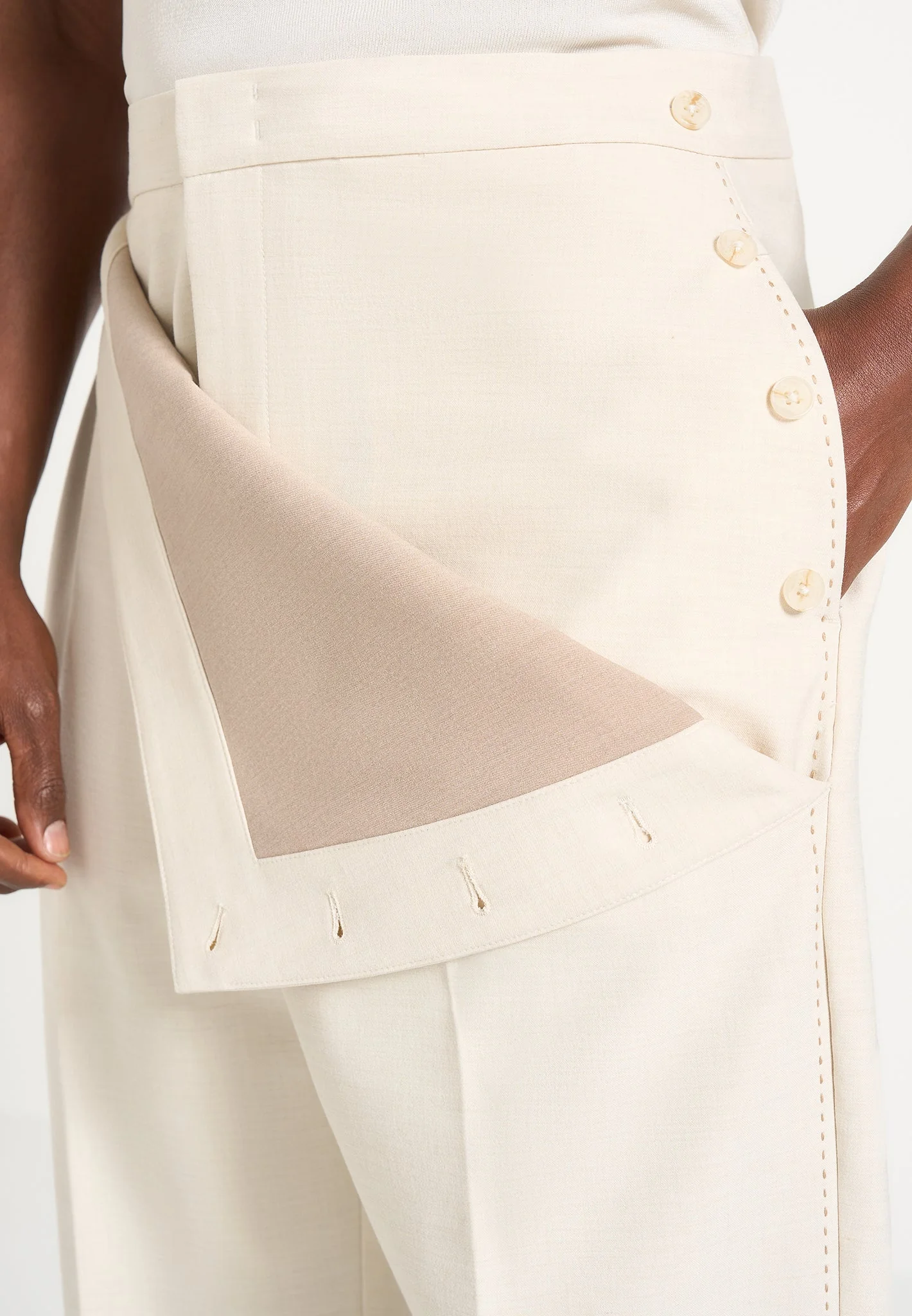 Henri - Foldover Trousers - Cream - Image 6