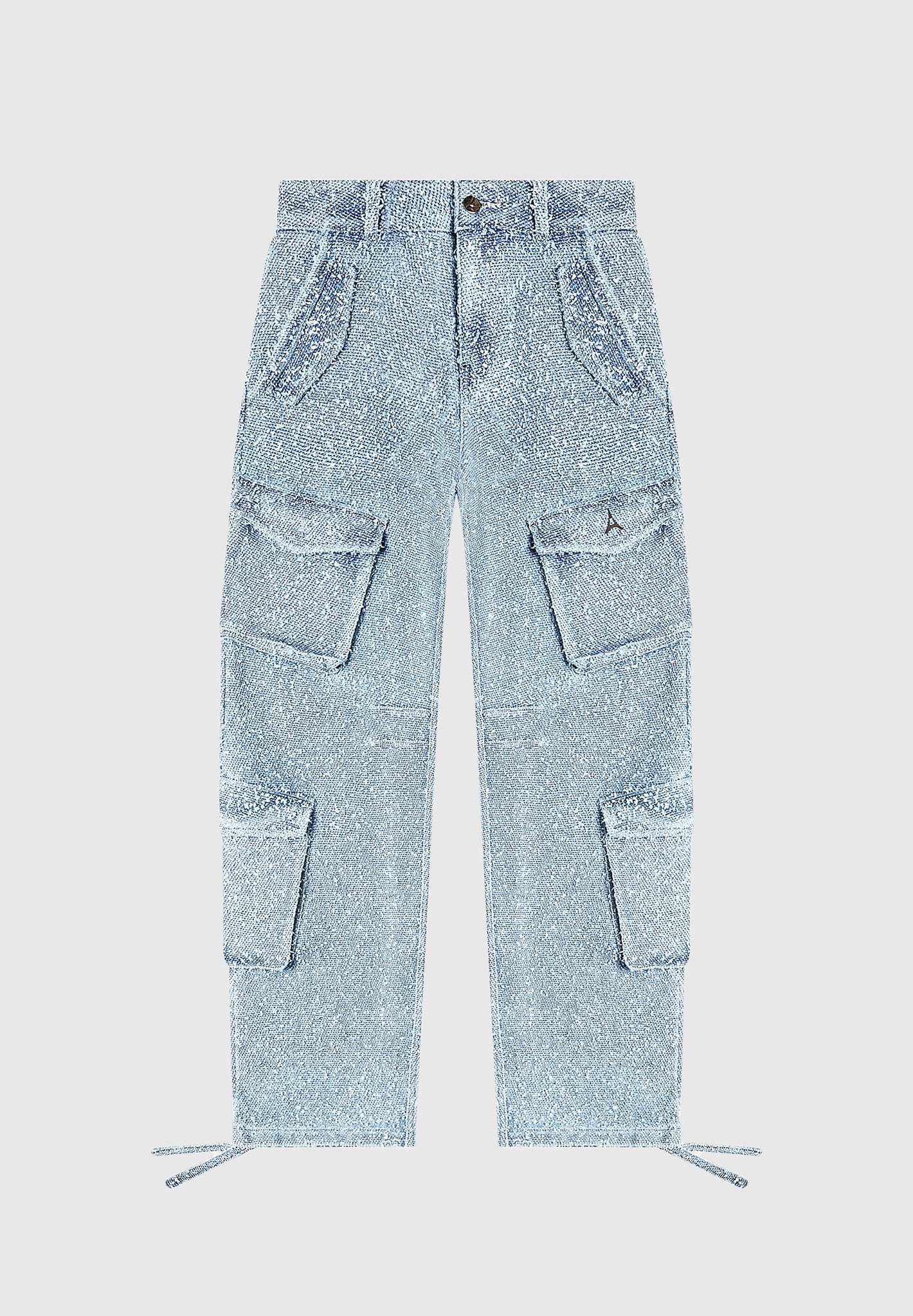 Anne - Denim High Waisted Boucle Cargo Pants - Mid Blue - Image 3