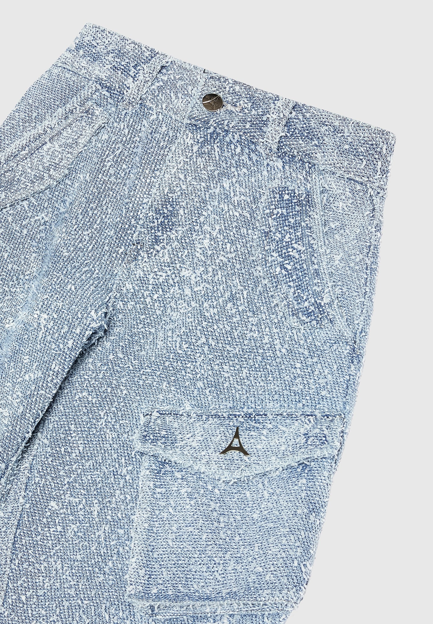 Anne - Denim High Waisted Boucle Cargo Pants - Mid Blue - Image 5