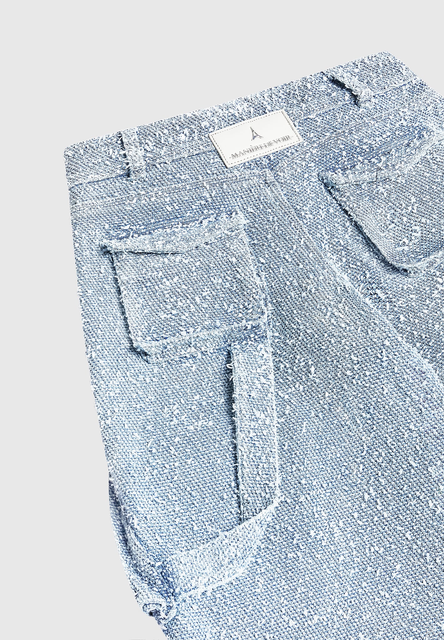 Anne - Denim High Waisted Boucle Cargo Pants - Mid Blue - Image 6