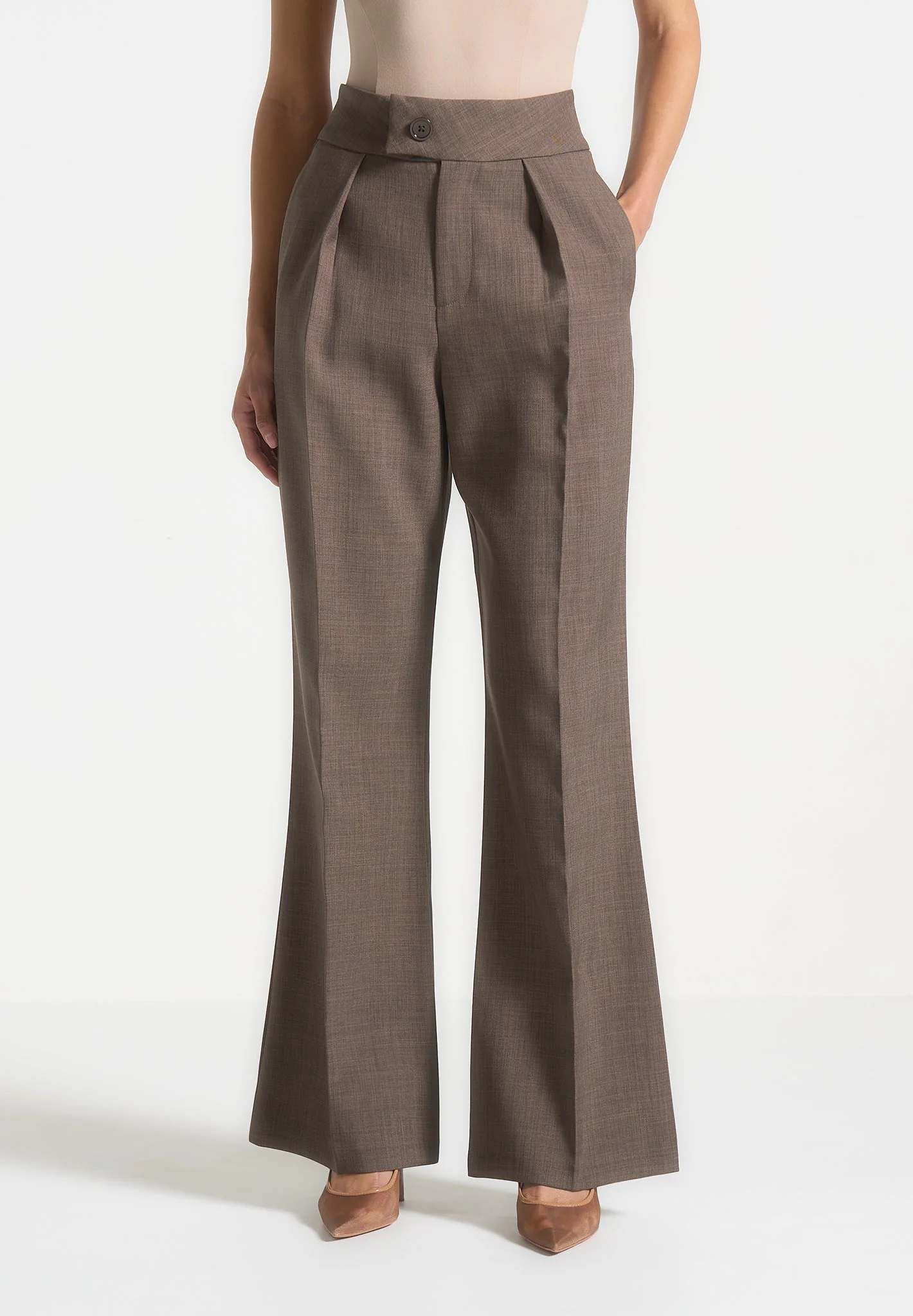 Elsa - High Waisted Tailored Trousers - Dark Taupe - Image 4