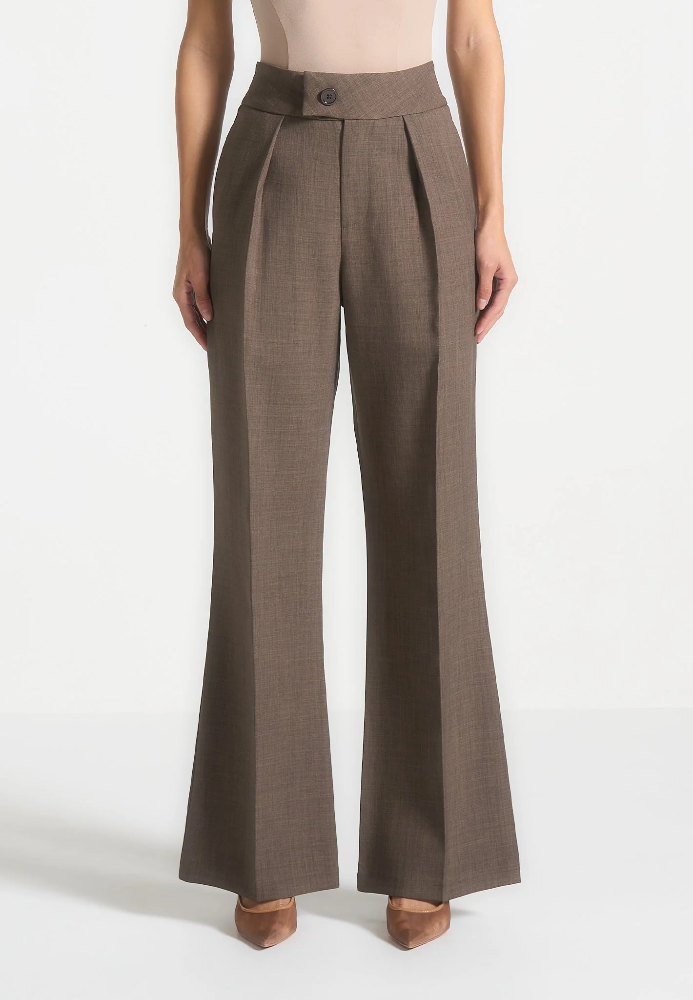 Elsa - High Waisted Tailored Trousers - Dark Taupe - Image 6