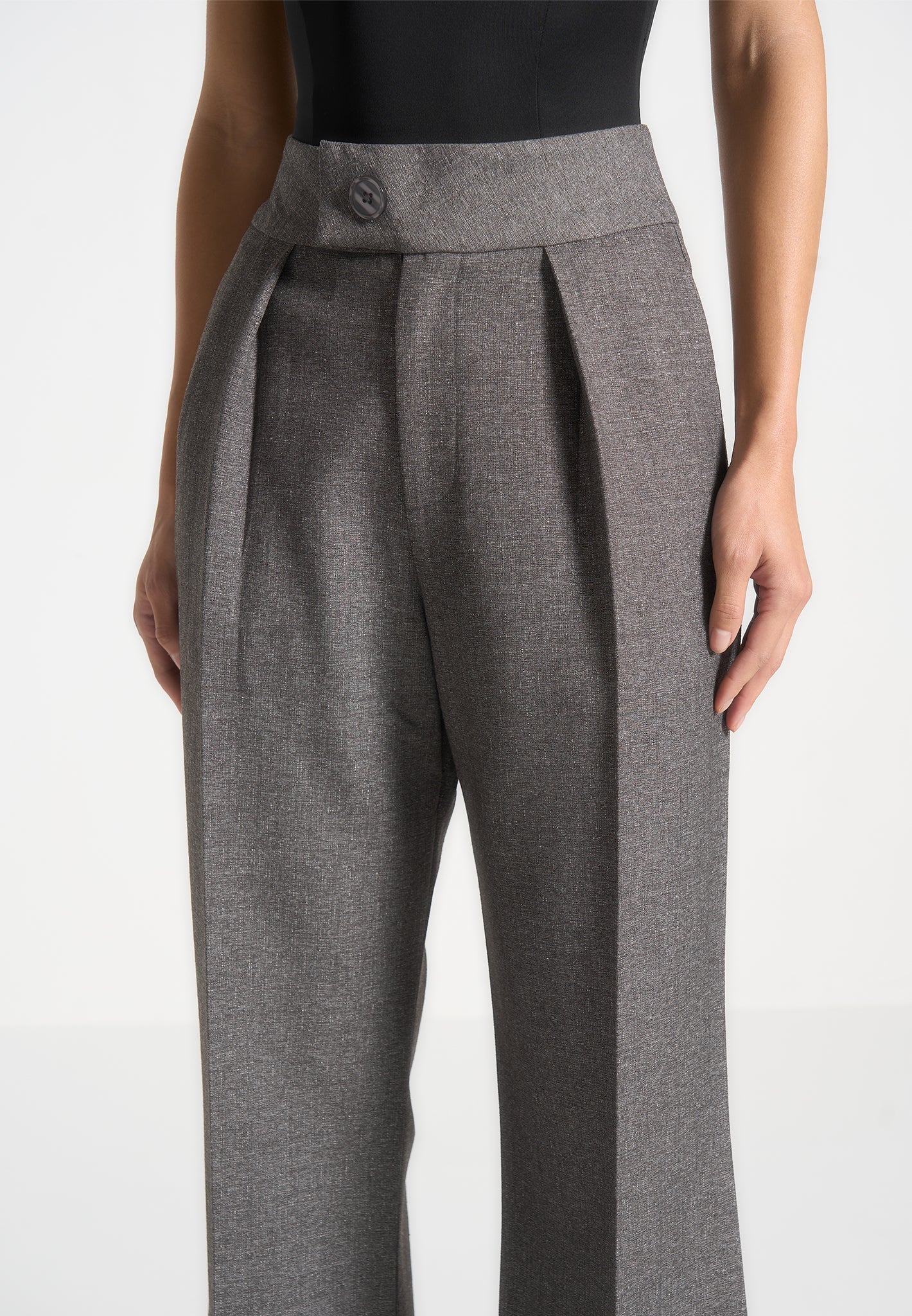 Elsa - High Waisted Tailored Trousers - Grey Marl - Image 3