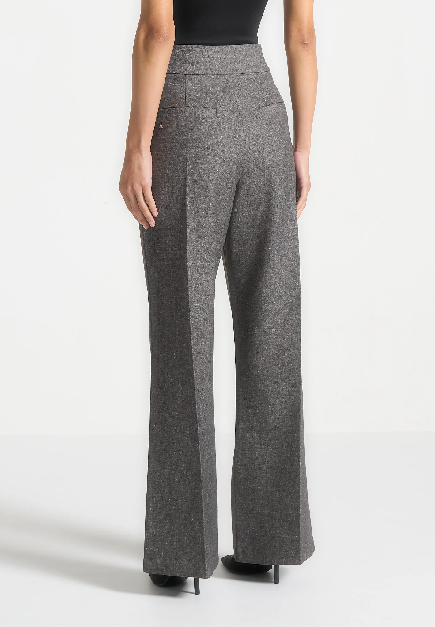 Elsa - High Waisted Tailored Trousers - Grey Marl - Image 4
