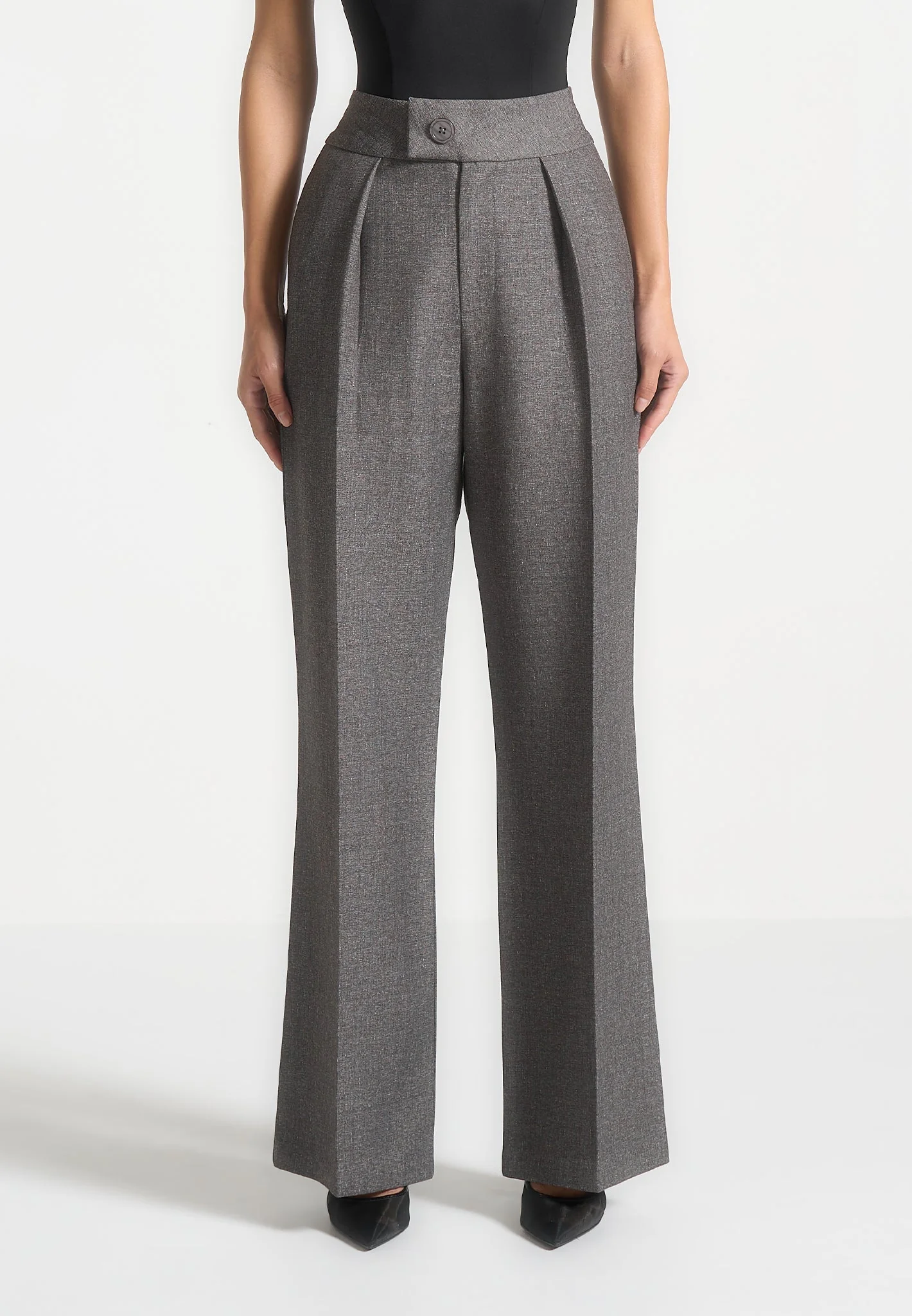 Elsa - High Waisted Tailored Trousers - Grey Marl - Image 5