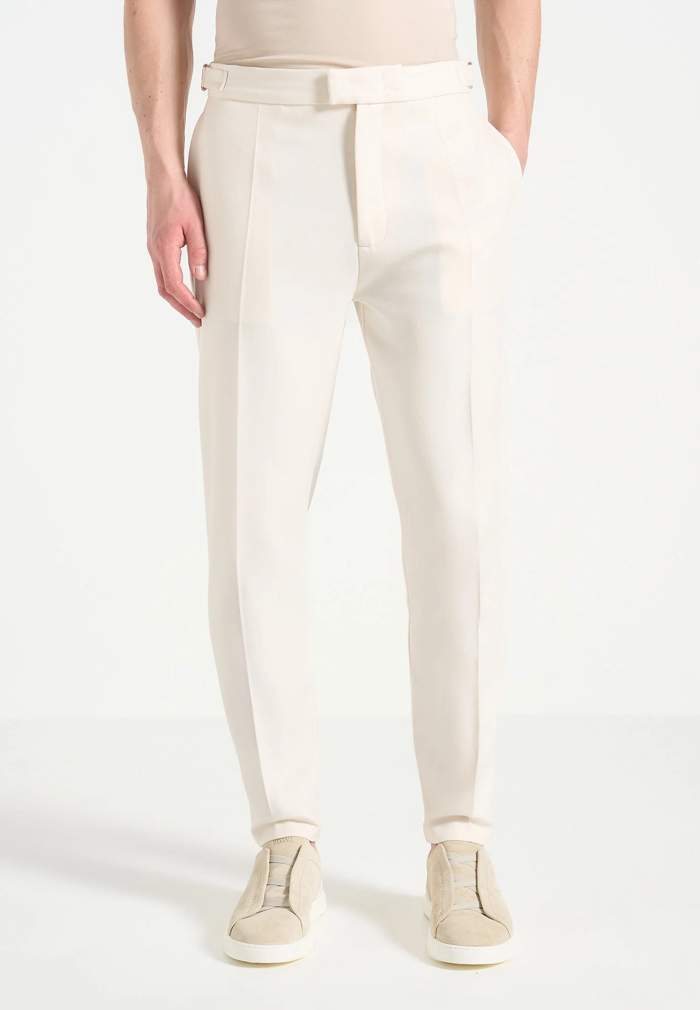 Hubert - Slim Fit Tailored Trousers - Off White - Image 3