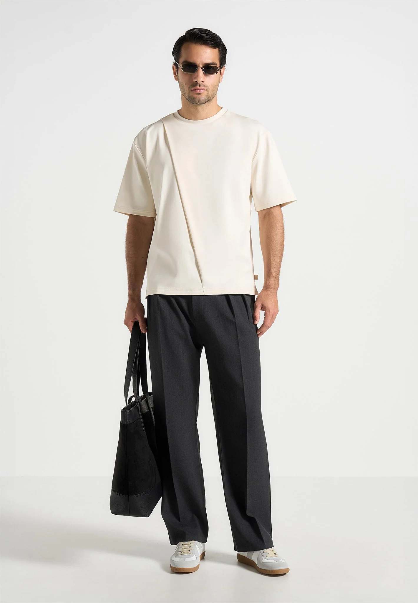 Hugo - Relaxed Fit Cotton T-Shirt With Pleat - Cream - Image 3