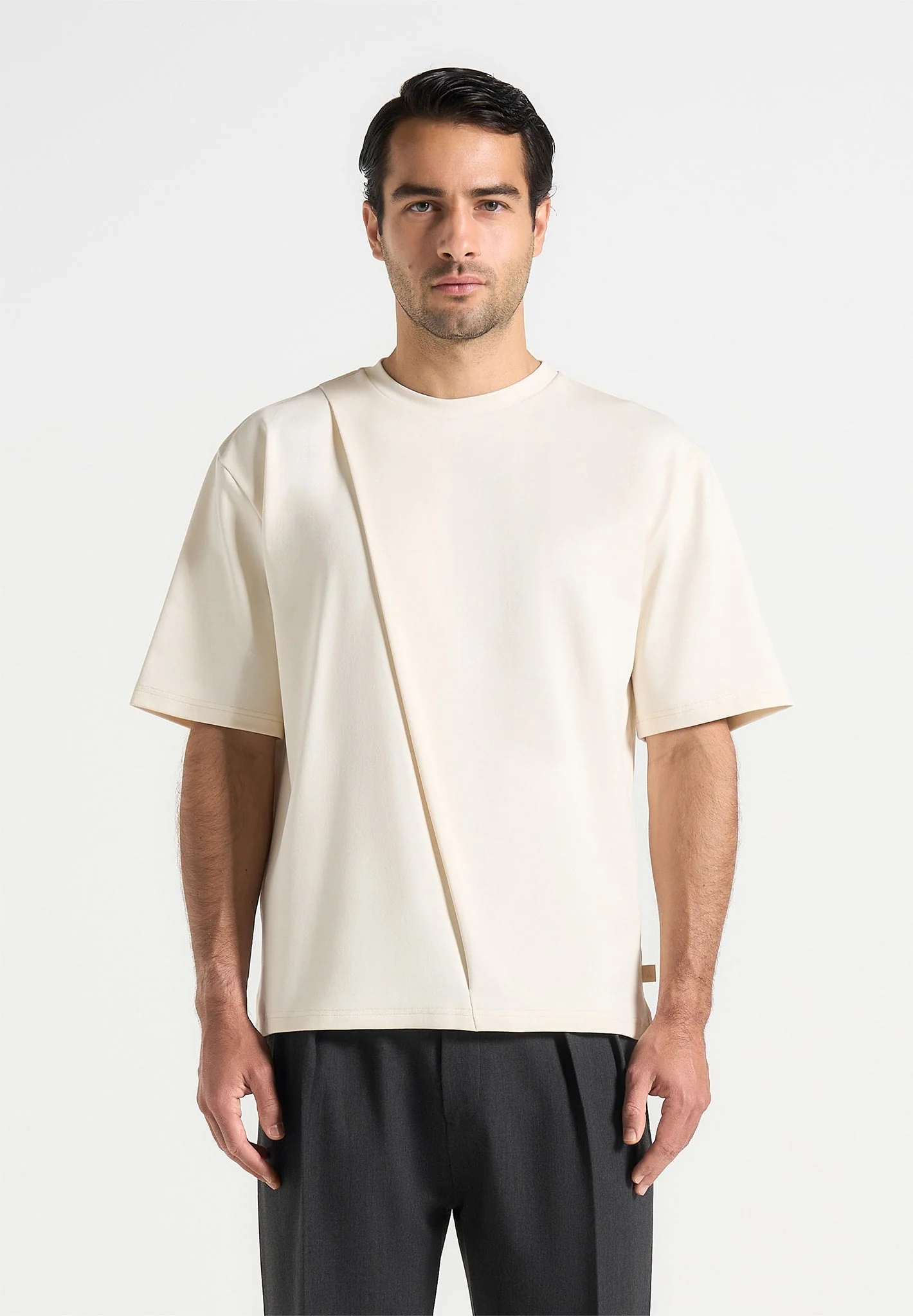 Hugo - Relaxed Fit Cotton T-Shirt With Pleat - Cream - Image 5