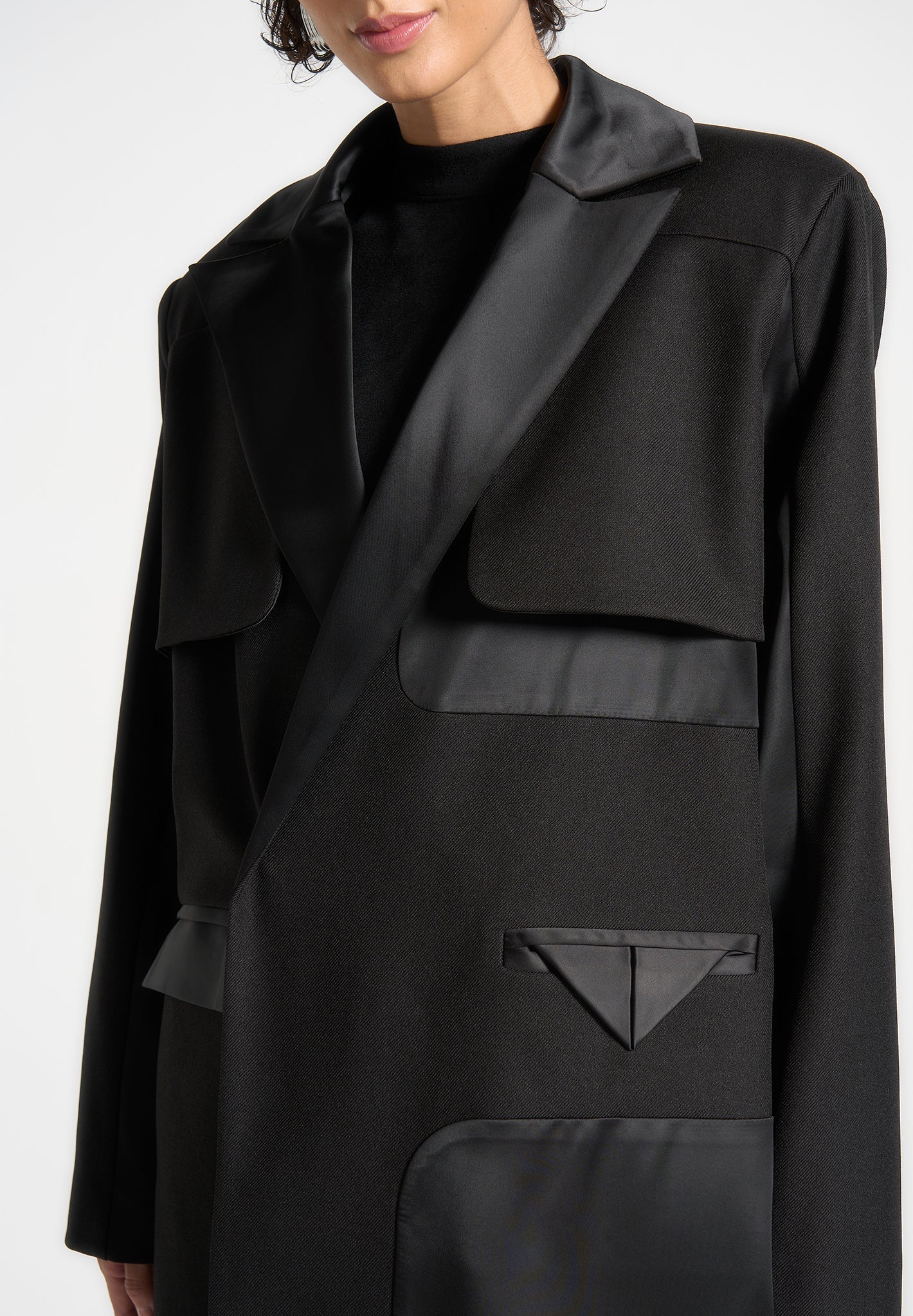 Ilona - Tailored Satin Trench Coat - Black - Image 4