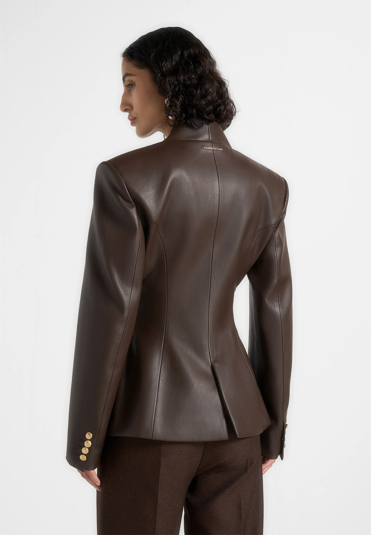 Ina - Leather Cinched Waist Kimono Blazer - Brown - Image 6
