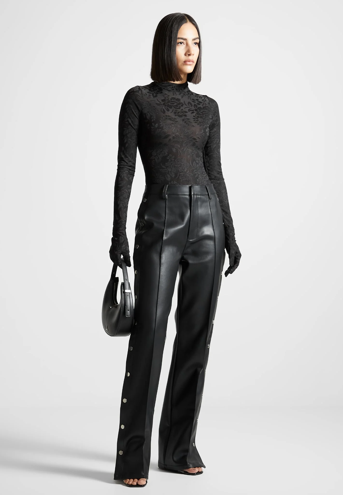 Ivy - Jacquard Bodysuit with Gloves - Black - Image 2