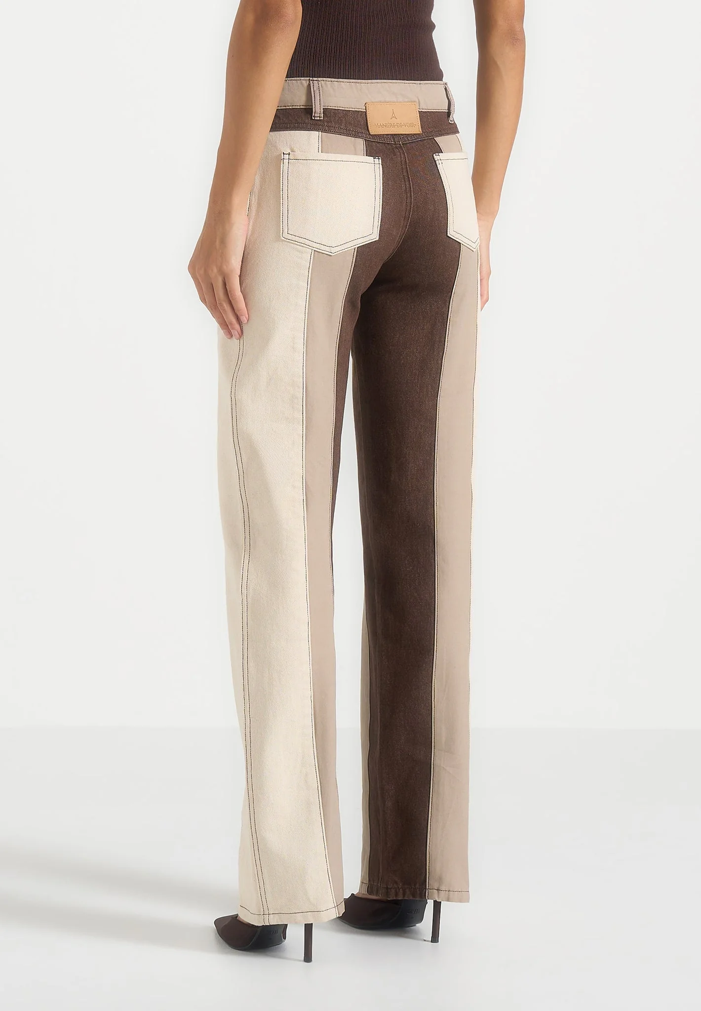 Jacinda - Colour Block Denim Jeans - Beige/Brown - Image 3
