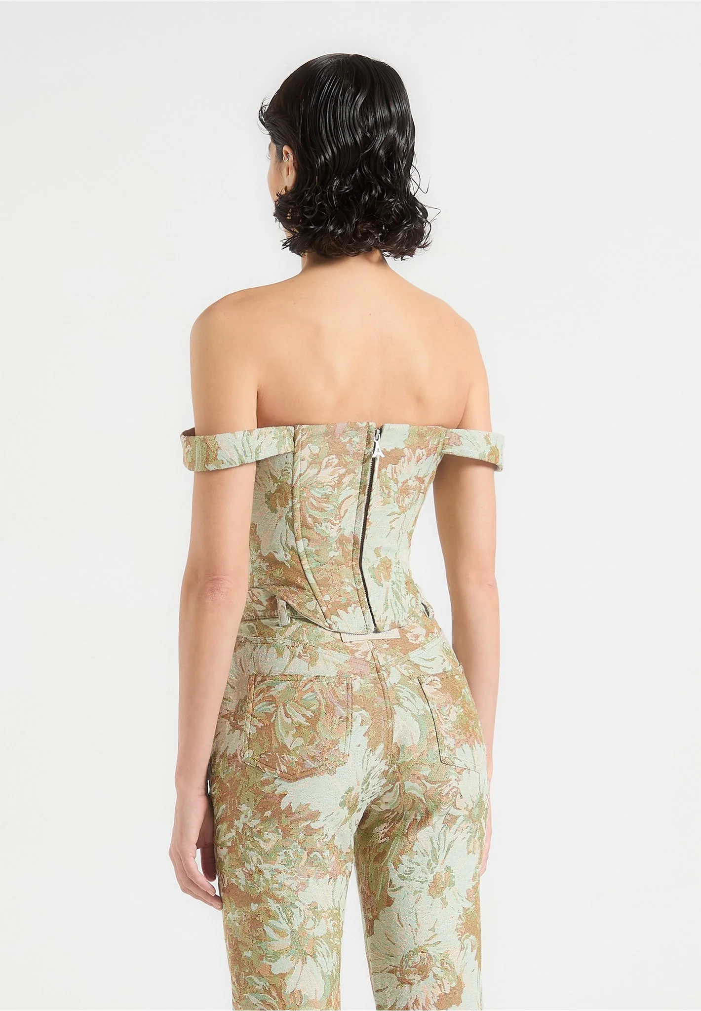 Bonnie - Jacquard Bardot Corset Top - Sage - Image 3