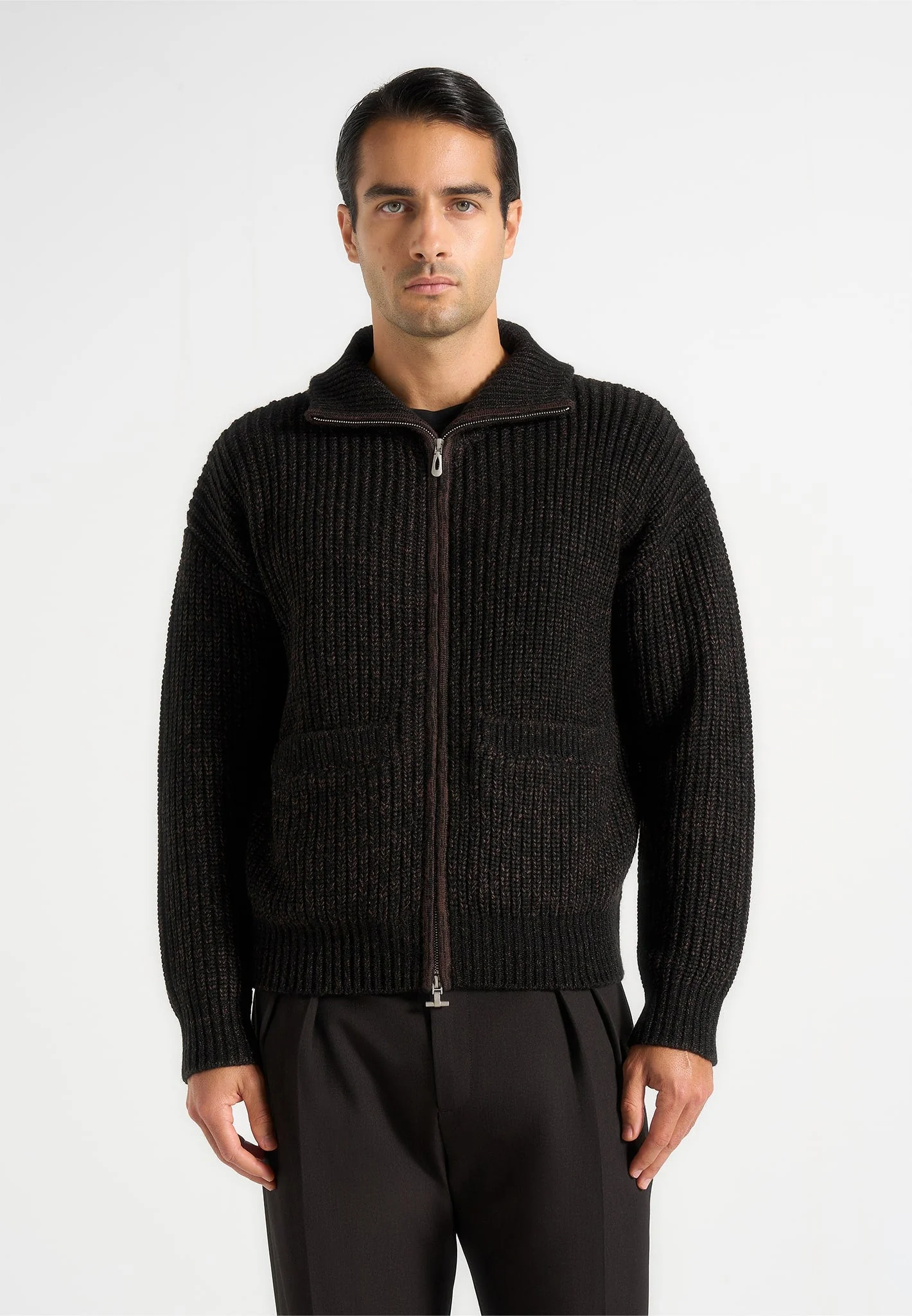 Jamie - Unisex Speckled Zip Through Jacket - Black - Image 2