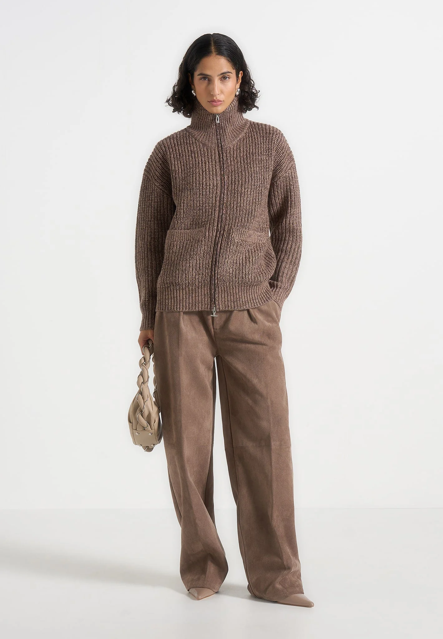 Jamie - Unisex Speckled Zip Through Jacket - Taupe