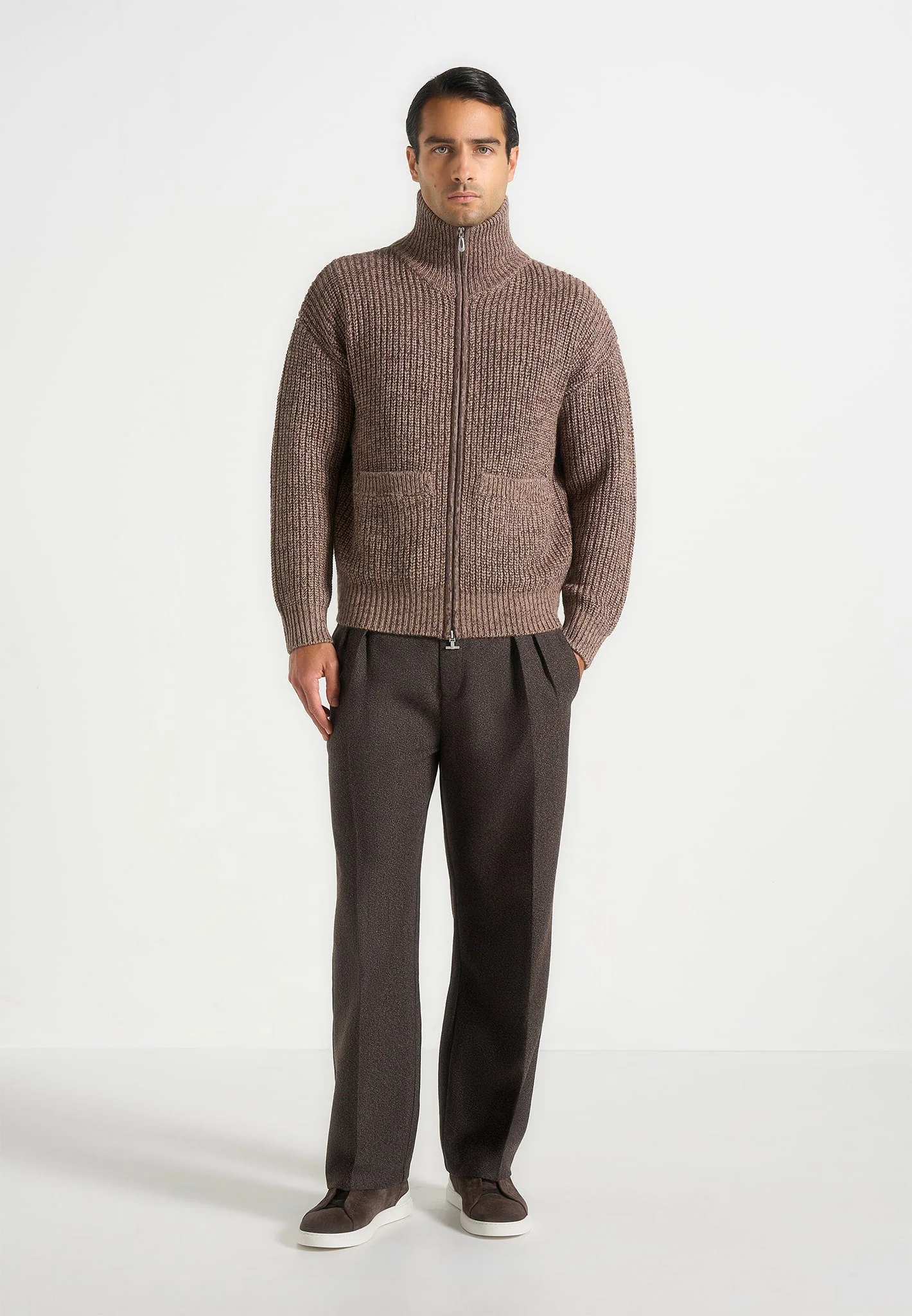 Jamie - Unisex Speckled Zip Through Jacket - Taupe - Image 2