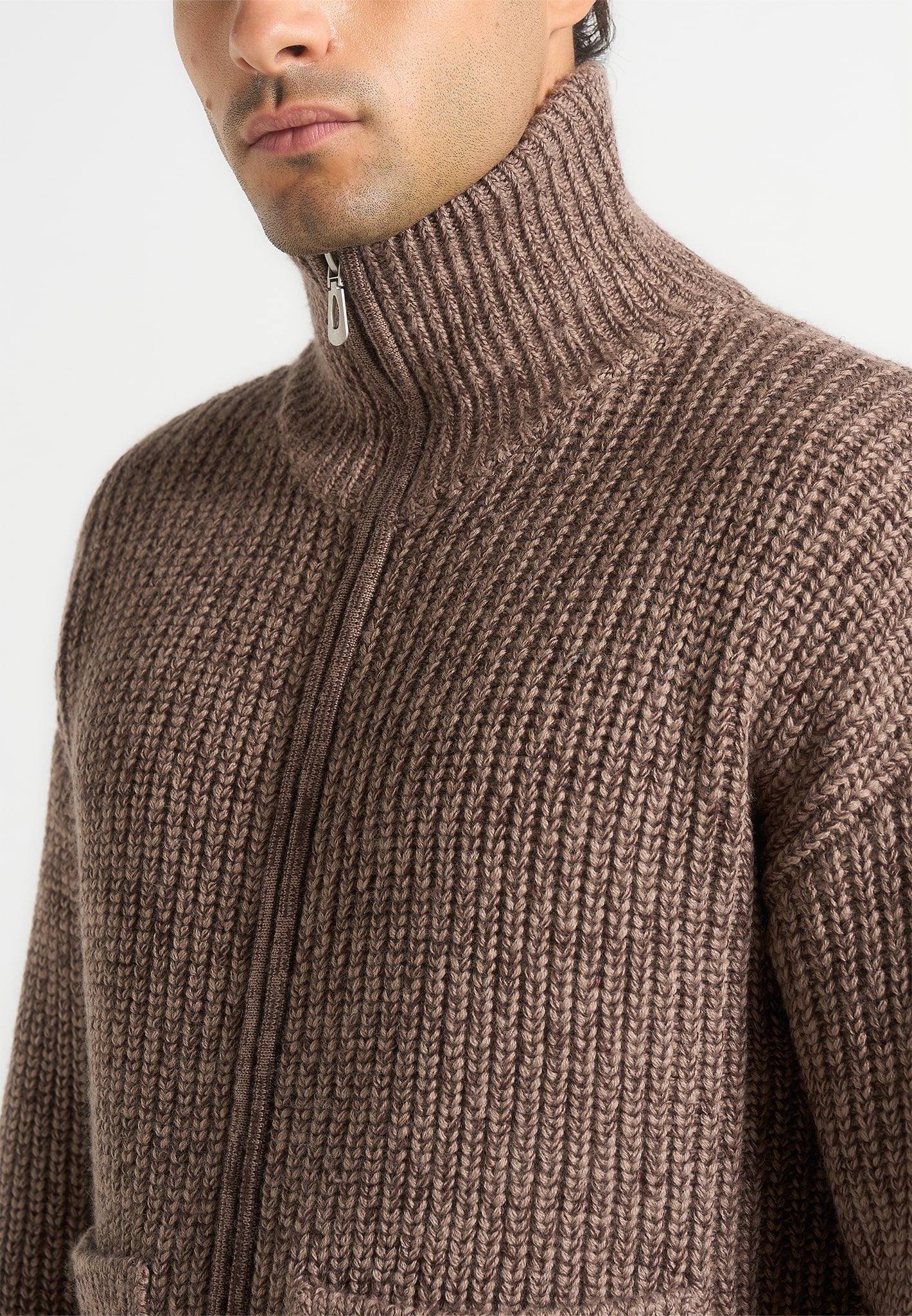 Jamie - Unisex Speckled Zip Through Jacket - Taupe - Image 6
