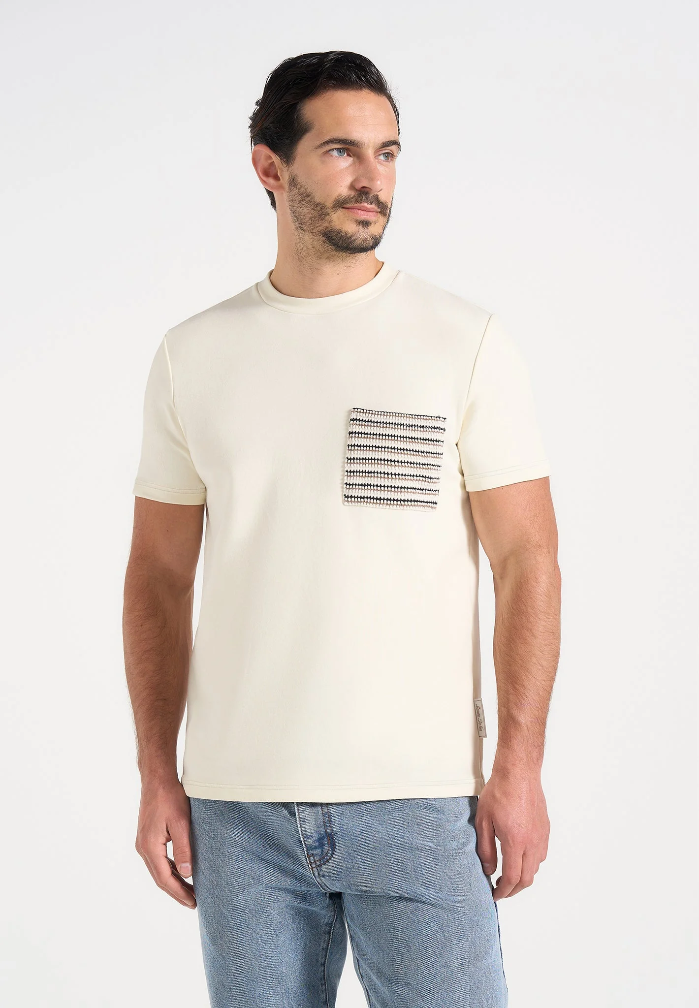 Joris - Whipstitch Pocket Detail T-Shirt - Cream