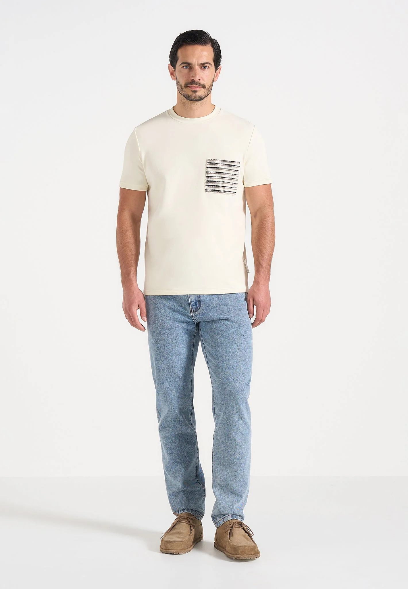 Joris - Whipstitch Pocket Detail T-Shirt - Cream - Image 2
