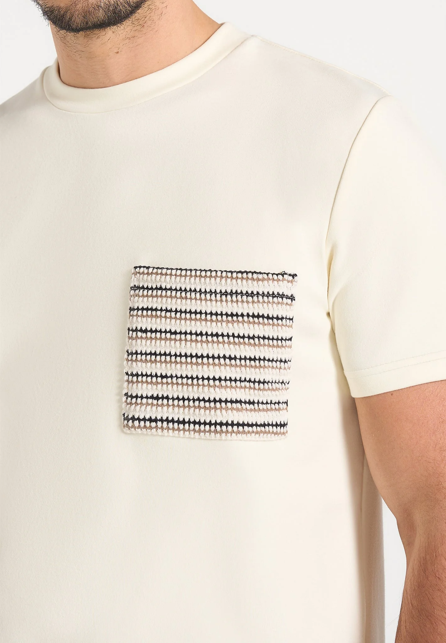 Joris - Whipstitch Pocket Detail T-Shirt - Cream - Image 4