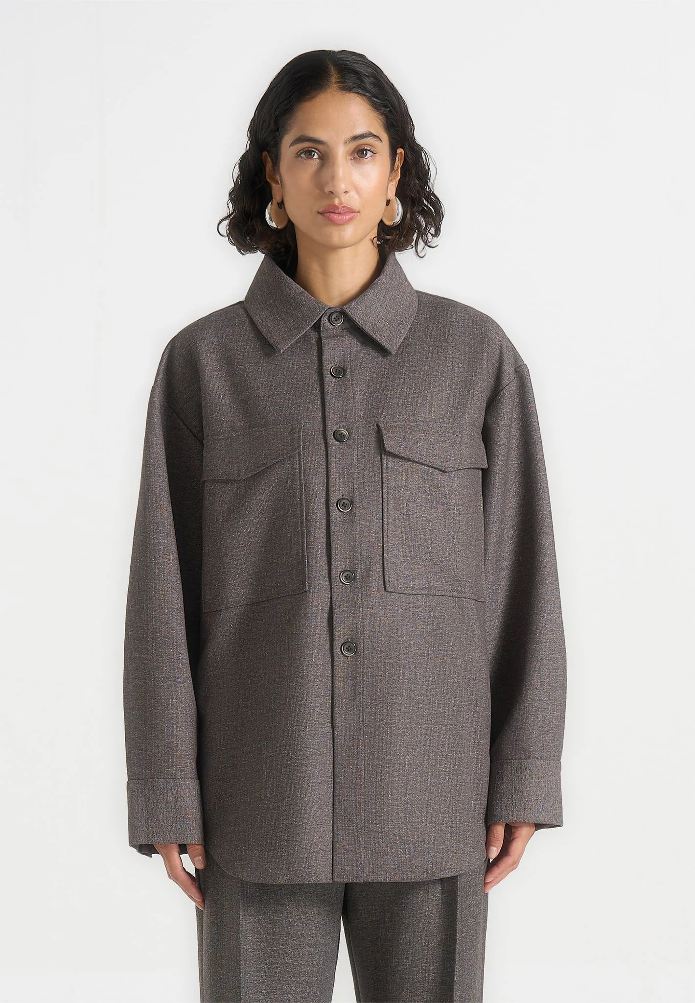 Joy - Tailored Oversized Shirt - Grey Marl - Image 4
