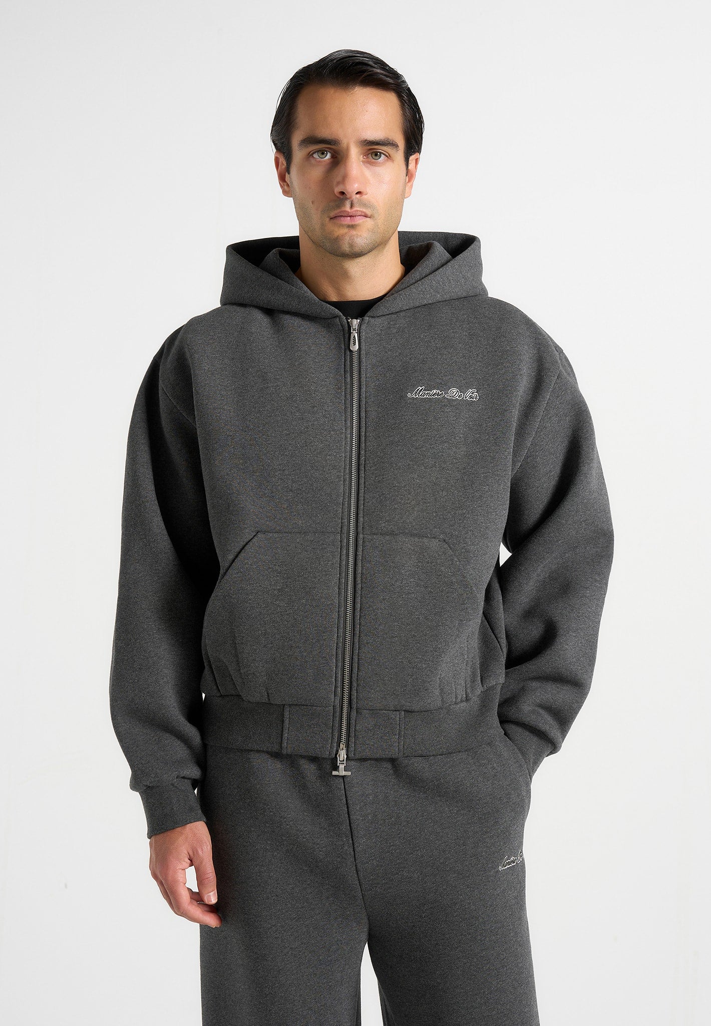 JS002 - Unisex Signature Relaxed Fit Zip Hoodie - Charcoal Grey - Image 11