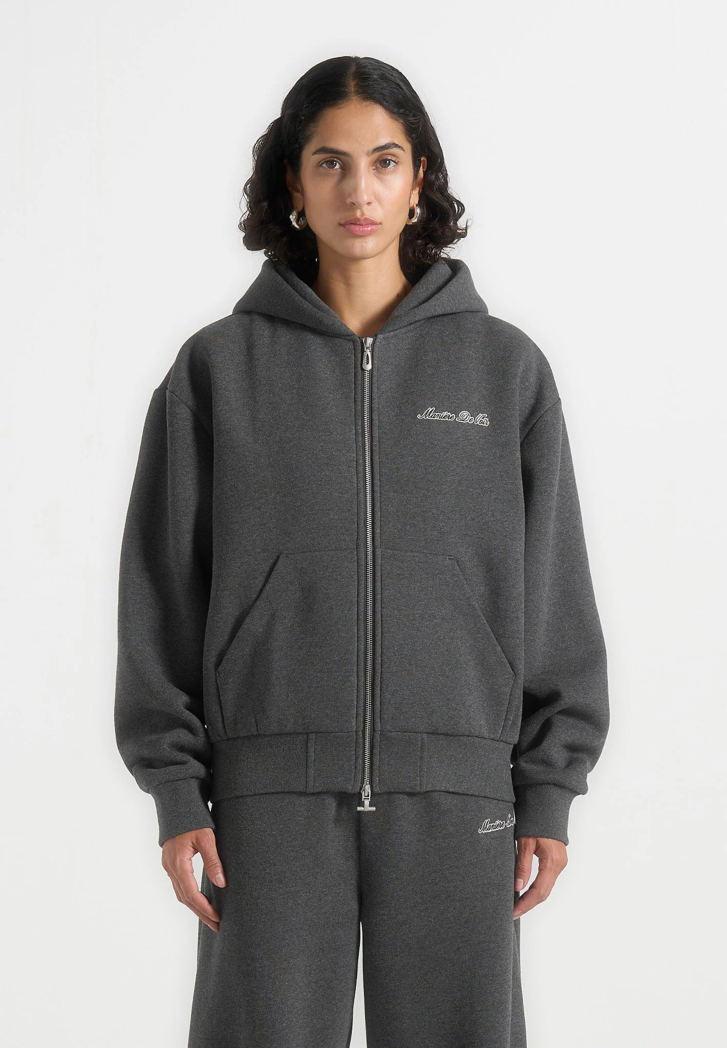JS002 - Unisex Signature Relaxed Fit Zip Hoodie - Charcoal Grey - Image 4