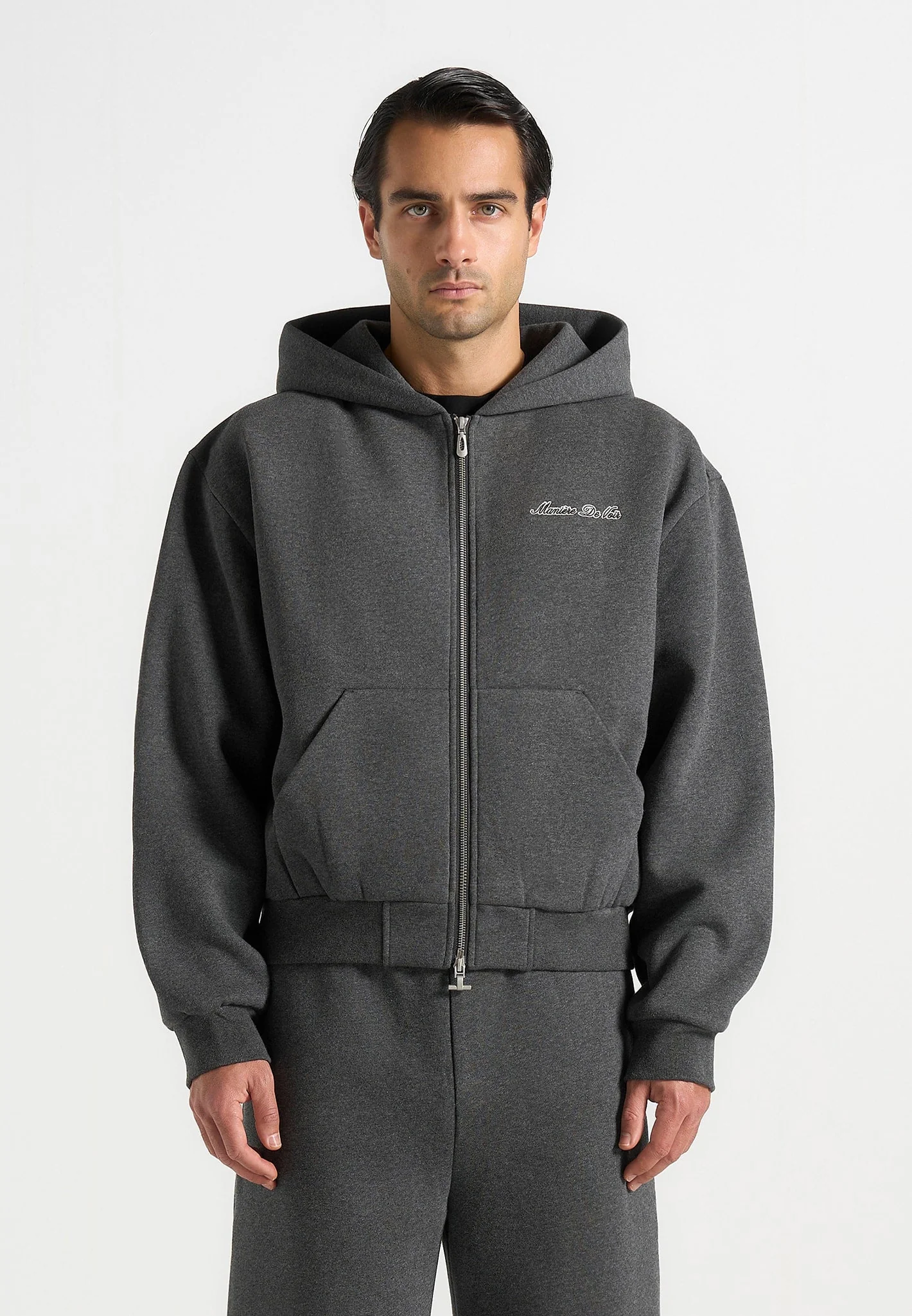 JS002 - Unisex Signature Relaxed Fit Zip Hoodie - Charcoal Grey - Image 5