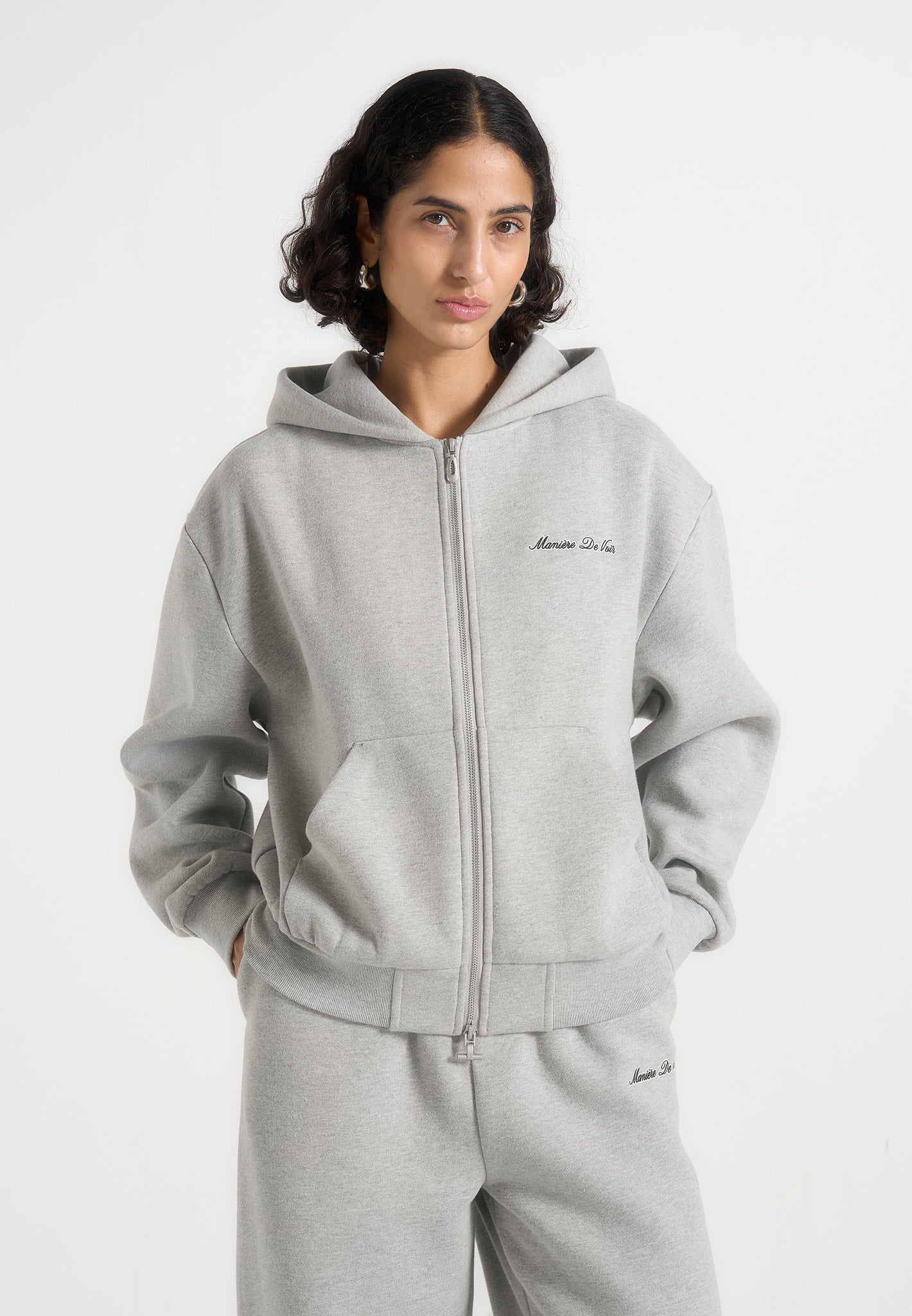 JS002 - Unisex Signature Relaxed Fit Zip Hoodie - Marl Grey - Image 10