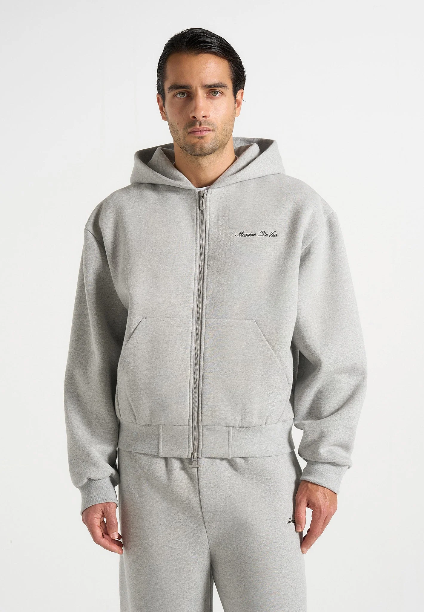 JS002 - Unisex Signature Relaxed Fit Zip Hoodie - Marl Grey - Image 11