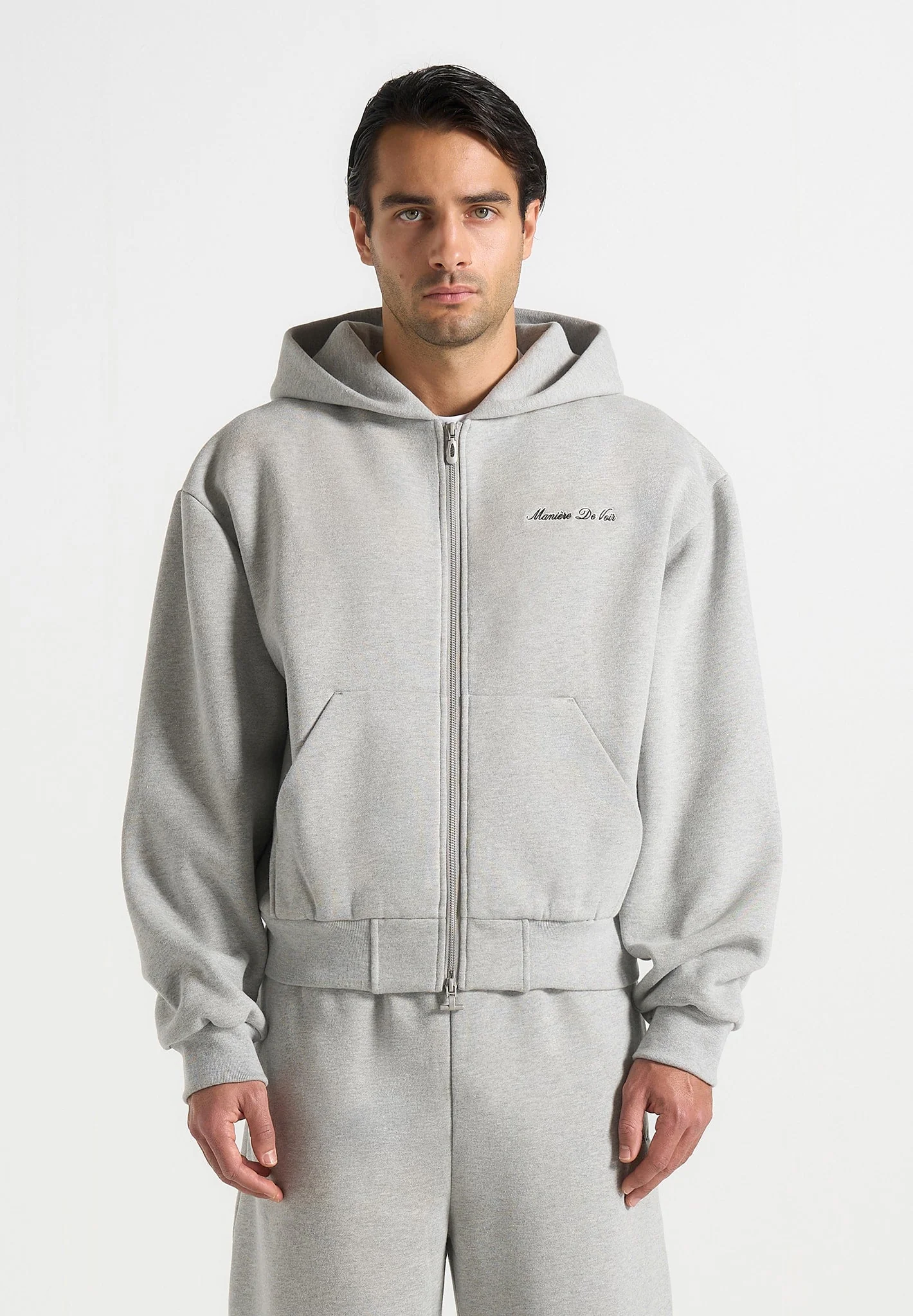 JS002 - Unisex Signature Relaxed Fit Zip Hoodie - Marl Grey - Image 5