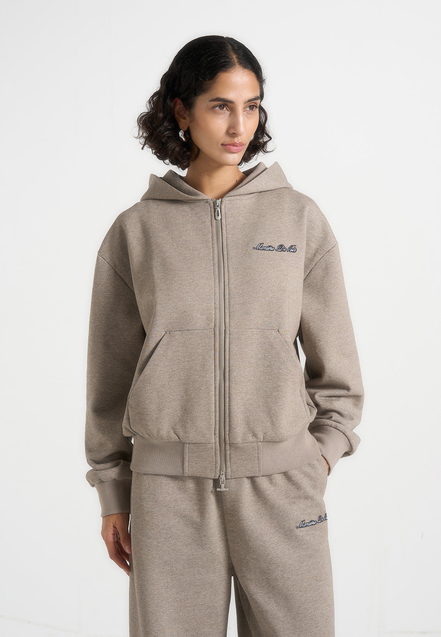 JS002 - Unisex Signature Relaxed Fit Zip Hoodie - Taupe - Image 4