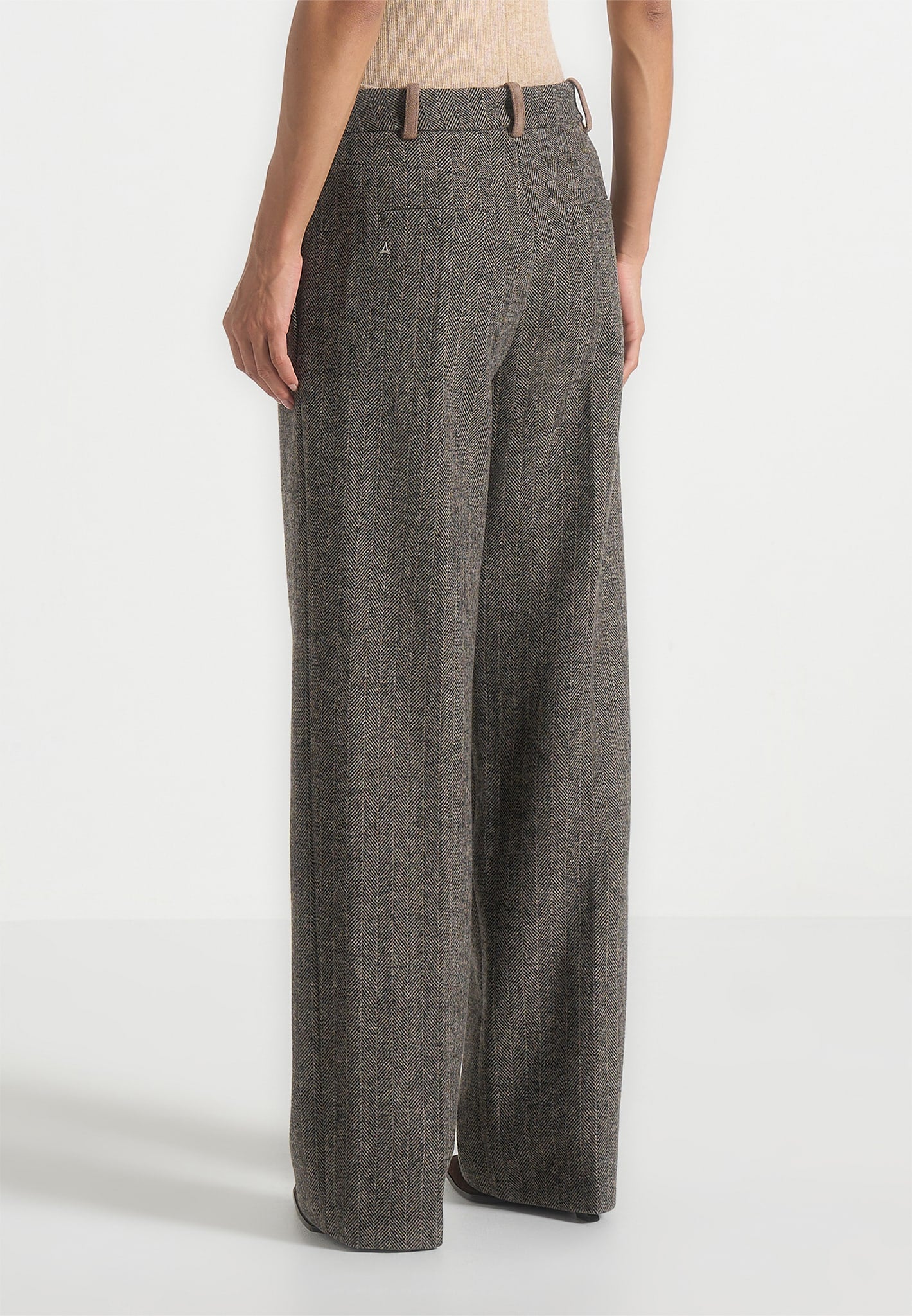Julie - Herringbone Wool Twin Pleat Trousers - Grey - Image 6