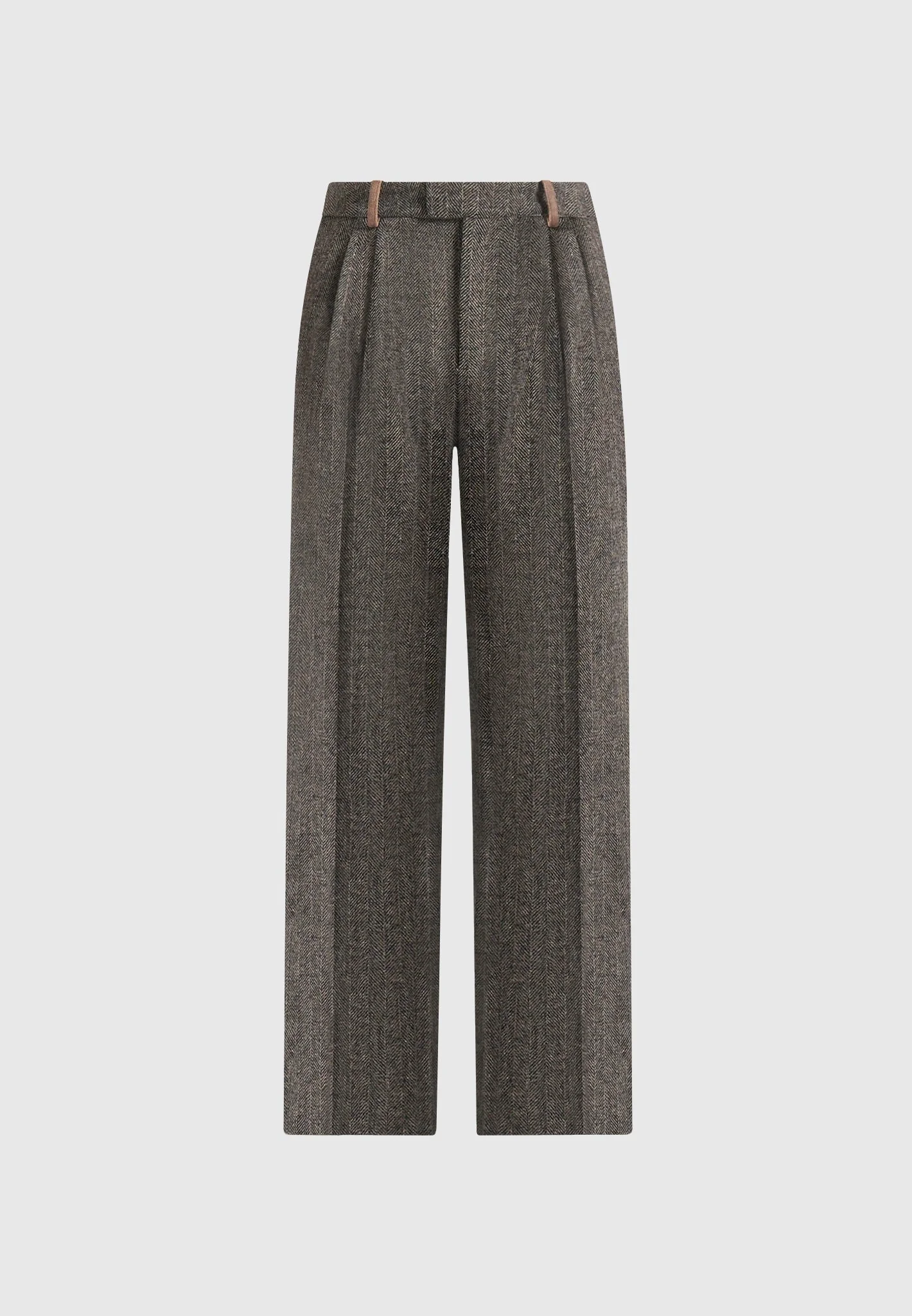 Julie - Herringbone Wool Twin Pleat Trousers - Grey - Image 7