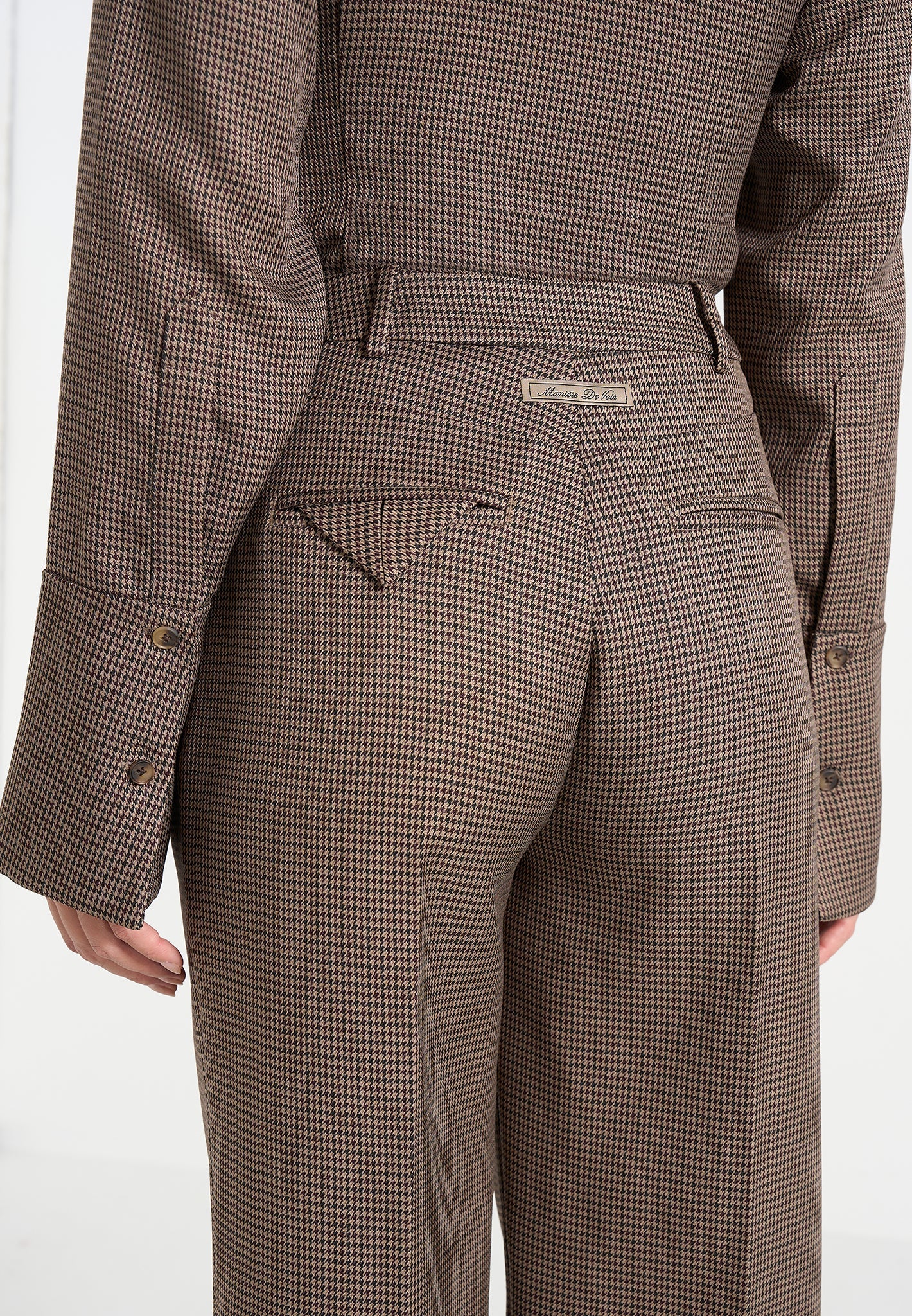 Julie - Houndstooth Twin Pleat Trousers - Brown - Image 2