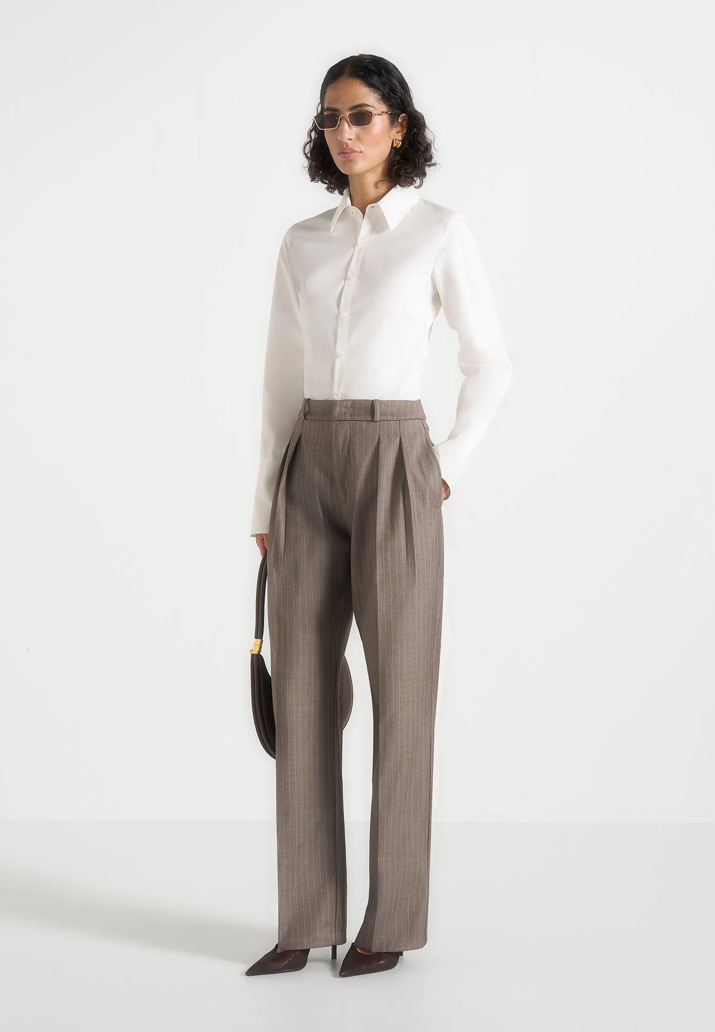 Julie - Pinstripe Tailored Trousers - Taupe - Image 2