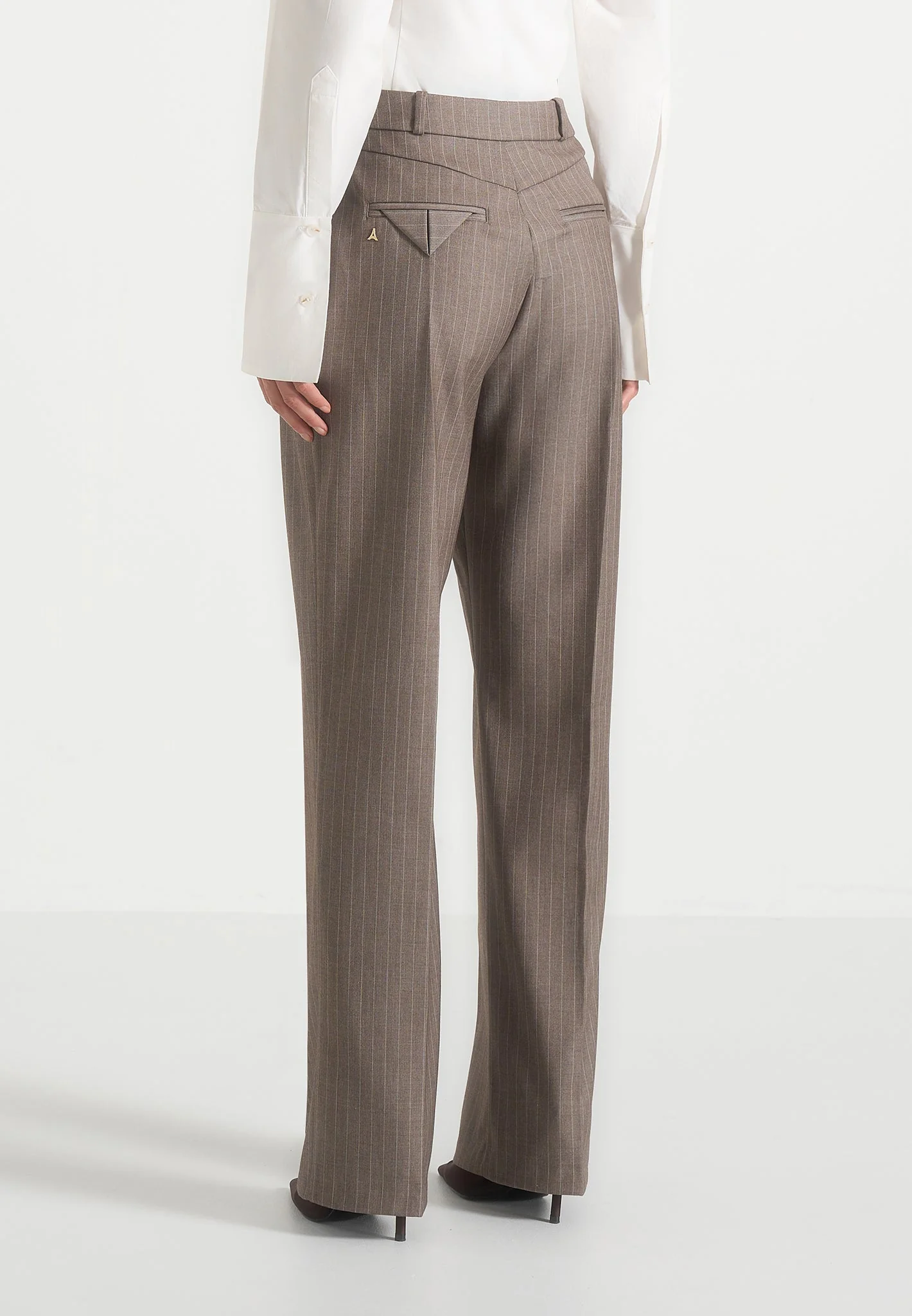 Julie - Pinstripe Tailored Trousers - Taupe - Image 5