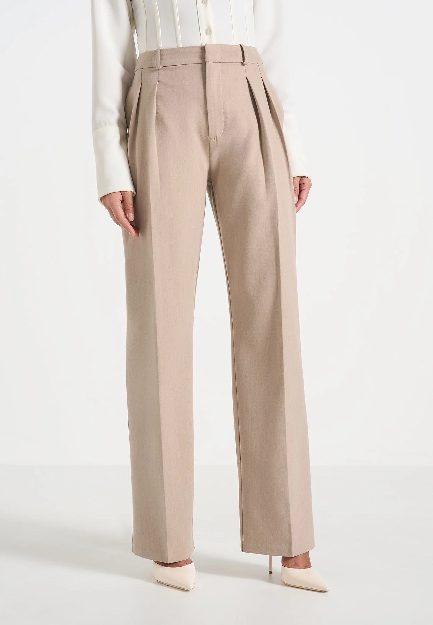 Julie - Tailored Twin Pleat Trousers - Beige - Image 2