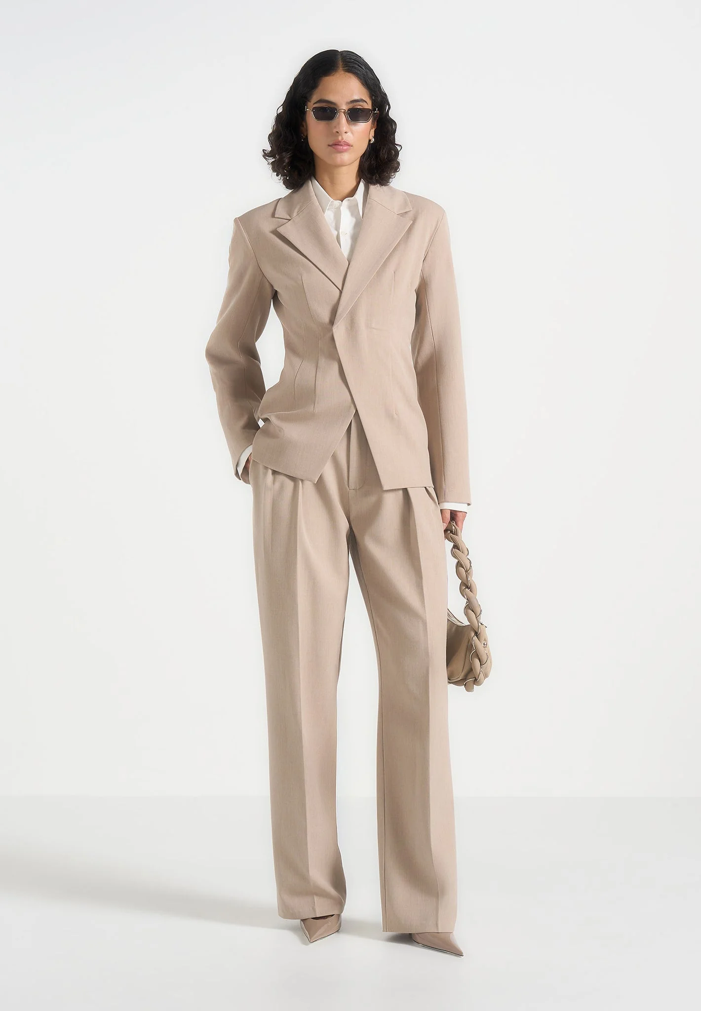 Julie - Tailored Twin Pleat Trousers - Beige - Image 7