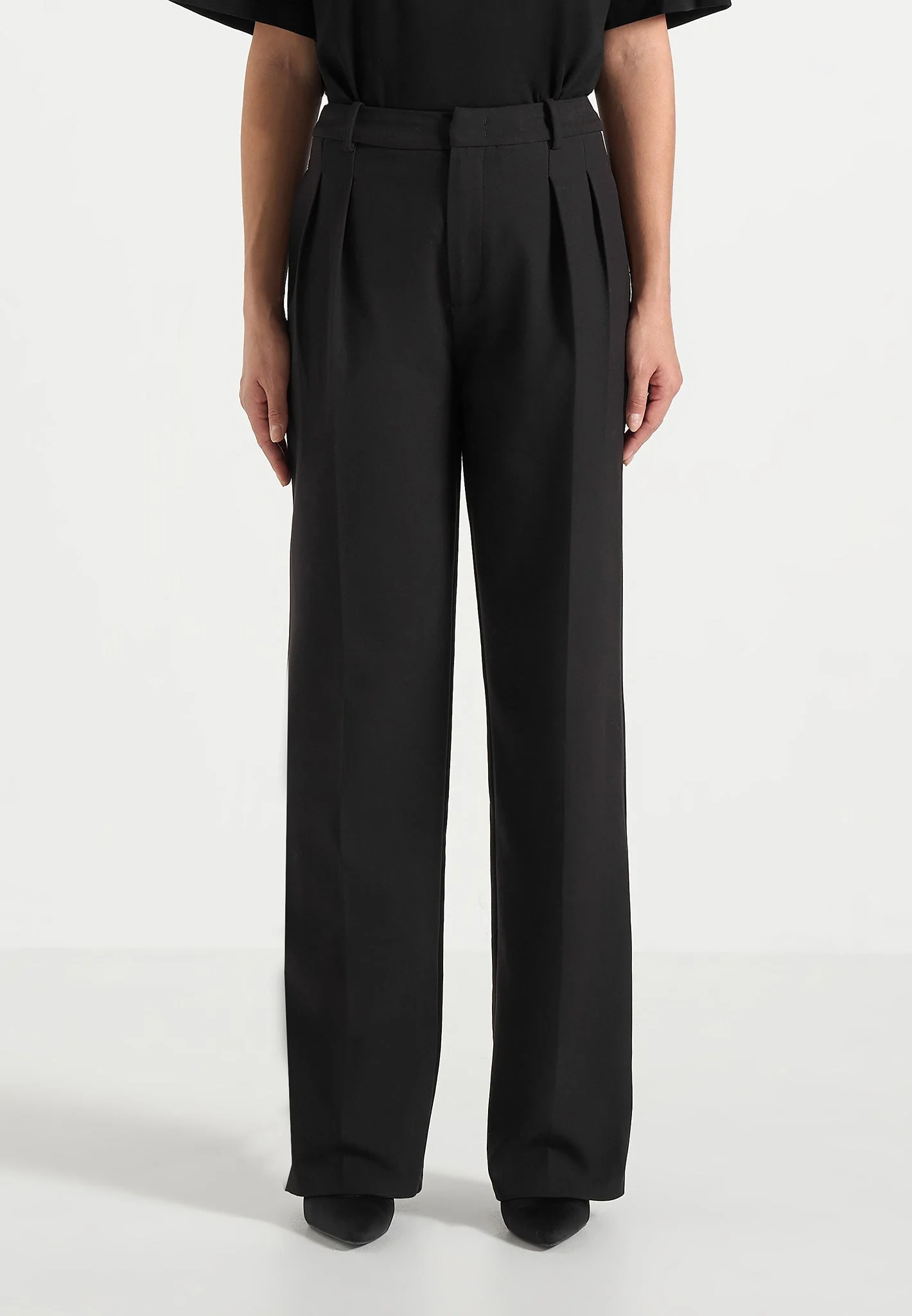 Julie - Tailored Twin Pleat Trousers - Black - Image 2