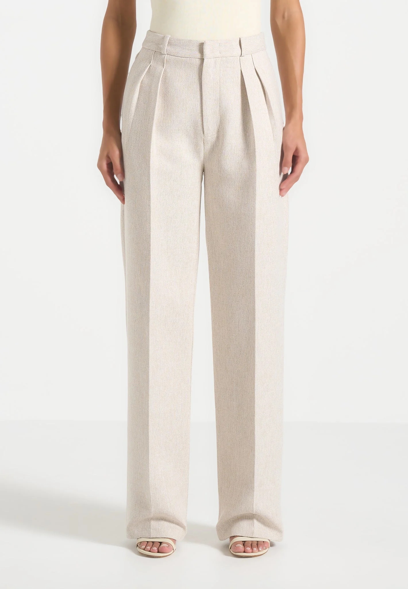 Julie - Tailored Twin Pleat Trousers - Light Beige - Image 3