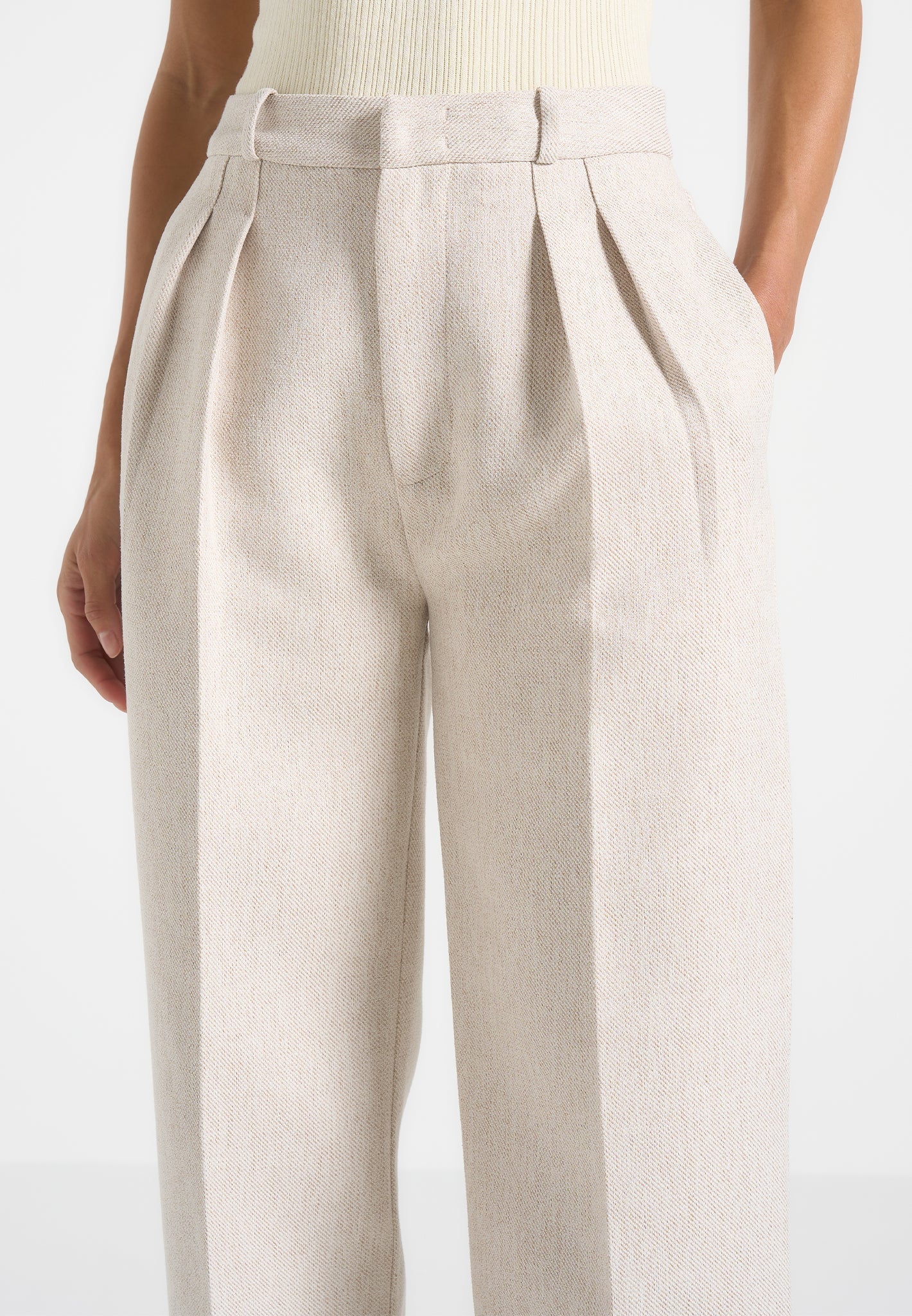 Julie - Tailored Twin Pleat Trousers - Light Beige - Image 4