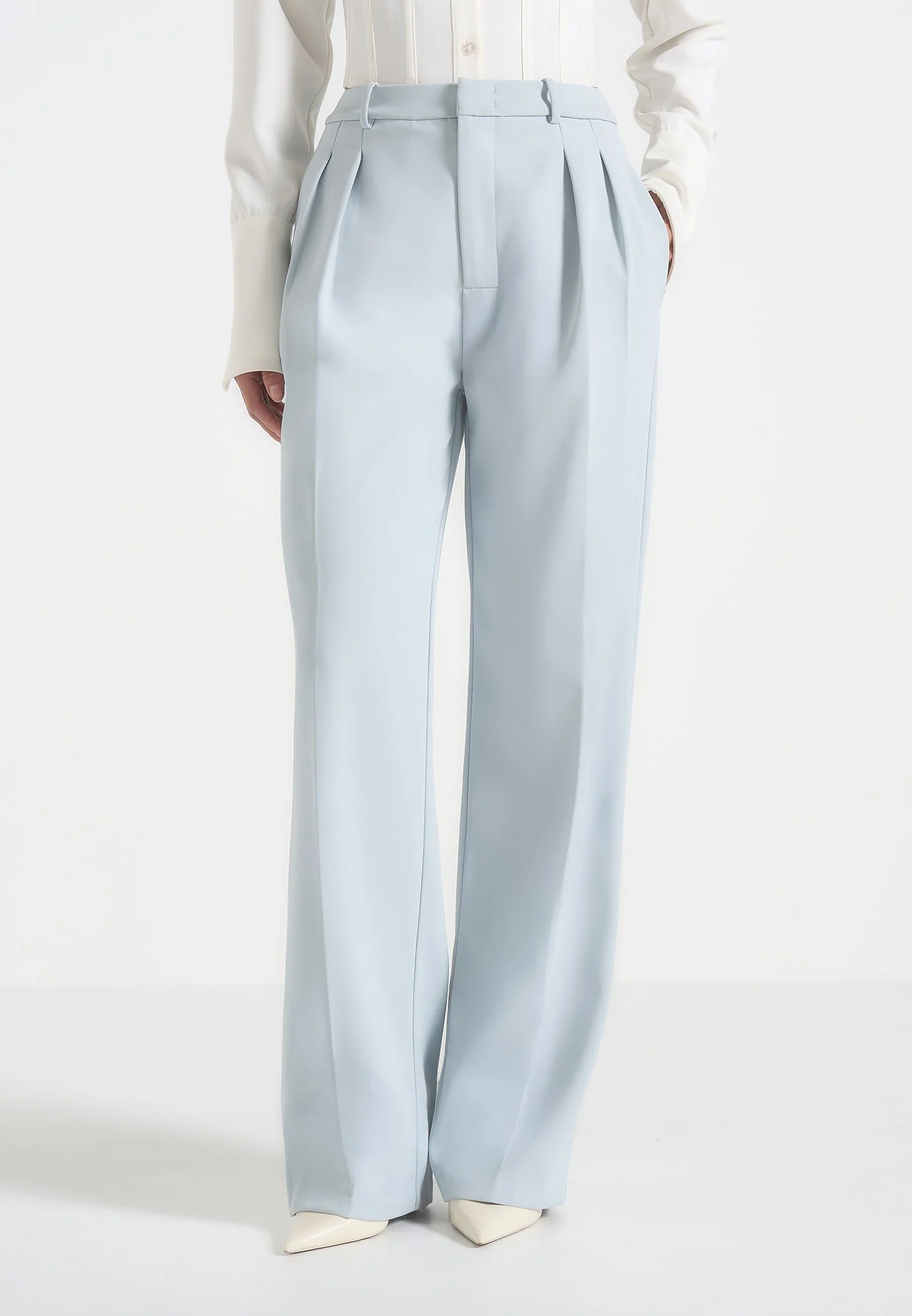 Julie - Tailored Twin Pleat Trousers - Pale Blue - Image 2