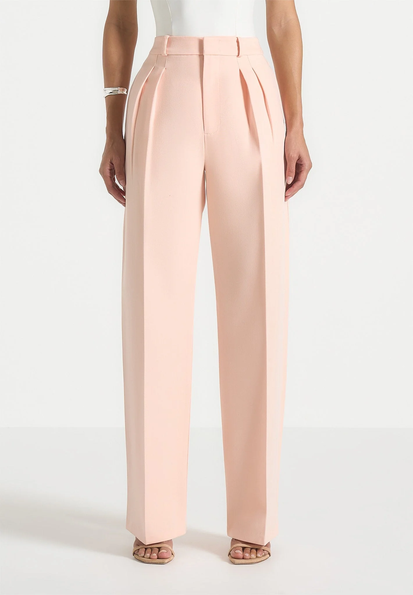 Julie - Tailored Twin Pleat Trousers - Peach - Image 2