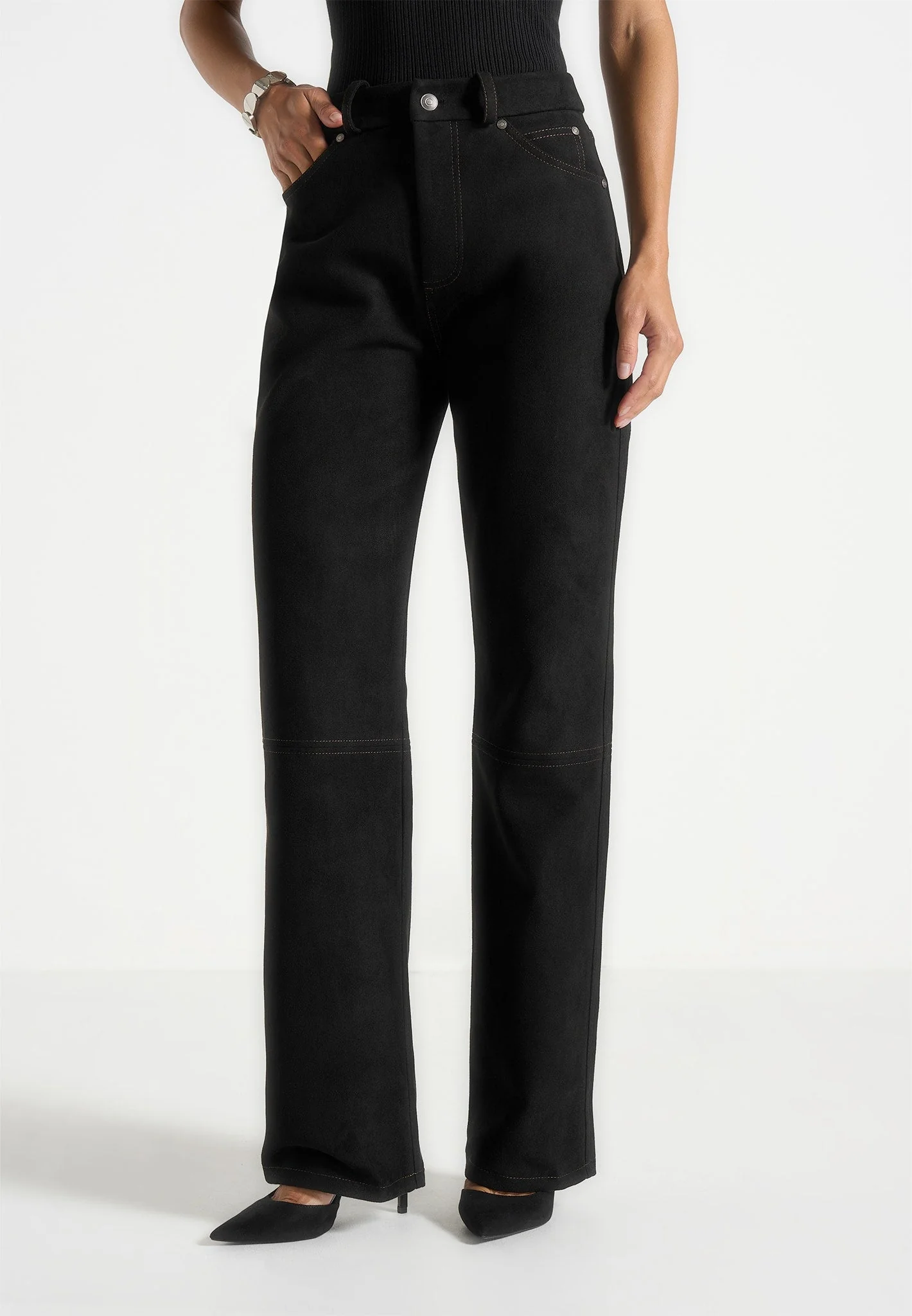 Kalie - Suede Trousers - Black
