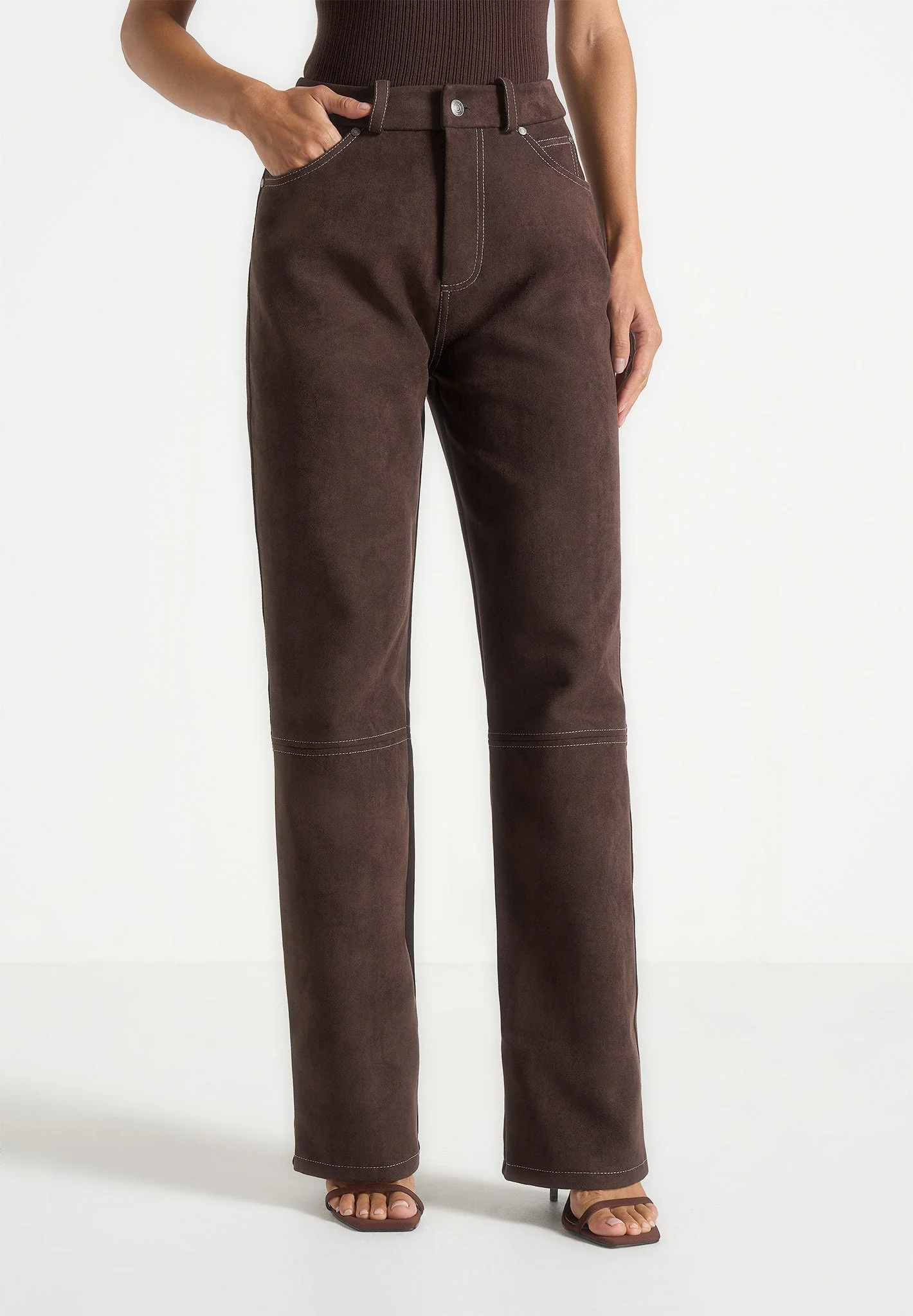 Kalie - Suede Trousers - Brown - Image 4