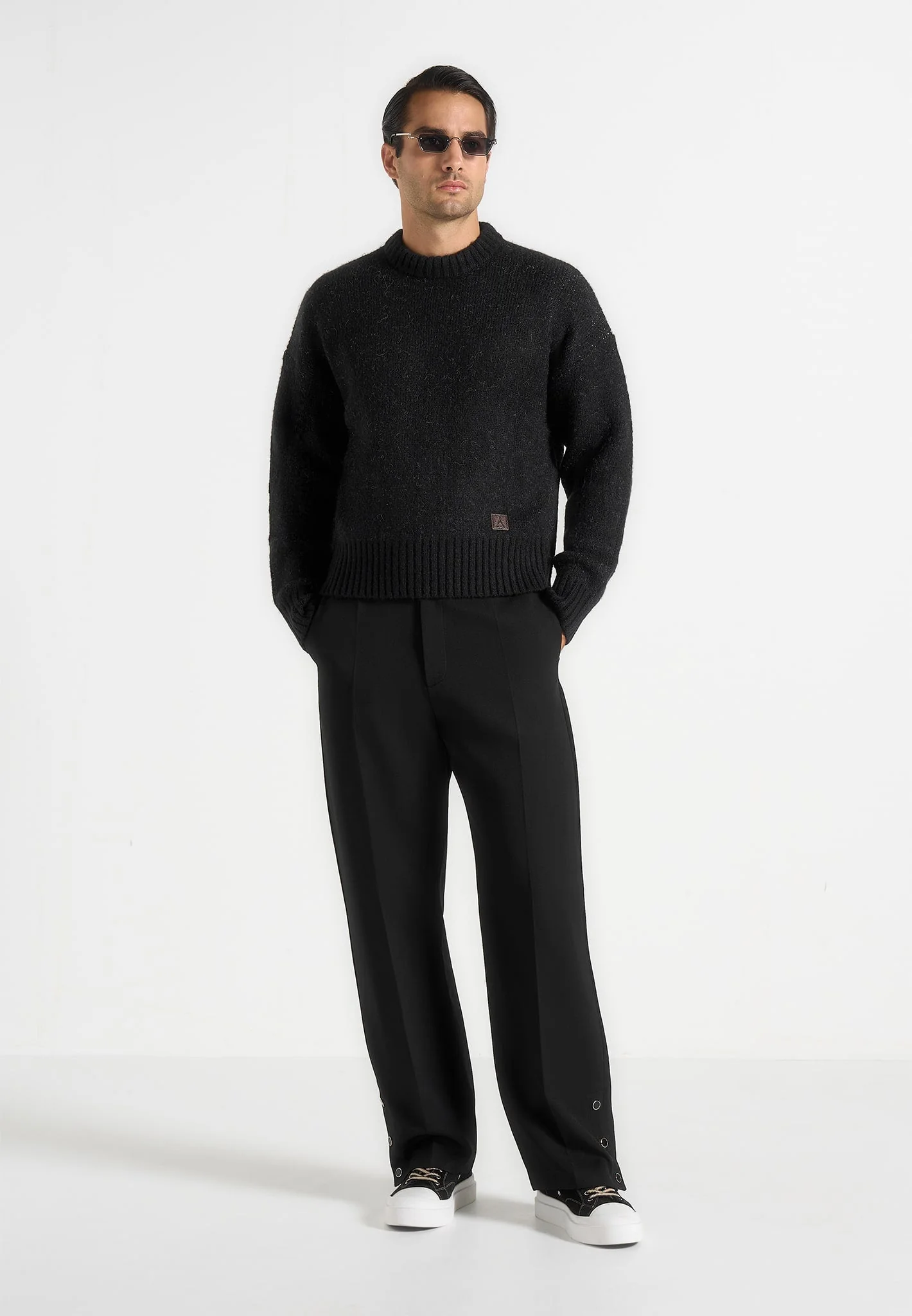 Kamil - Art Slogan Brushed Wool Knit Sweater - Black - Image 2